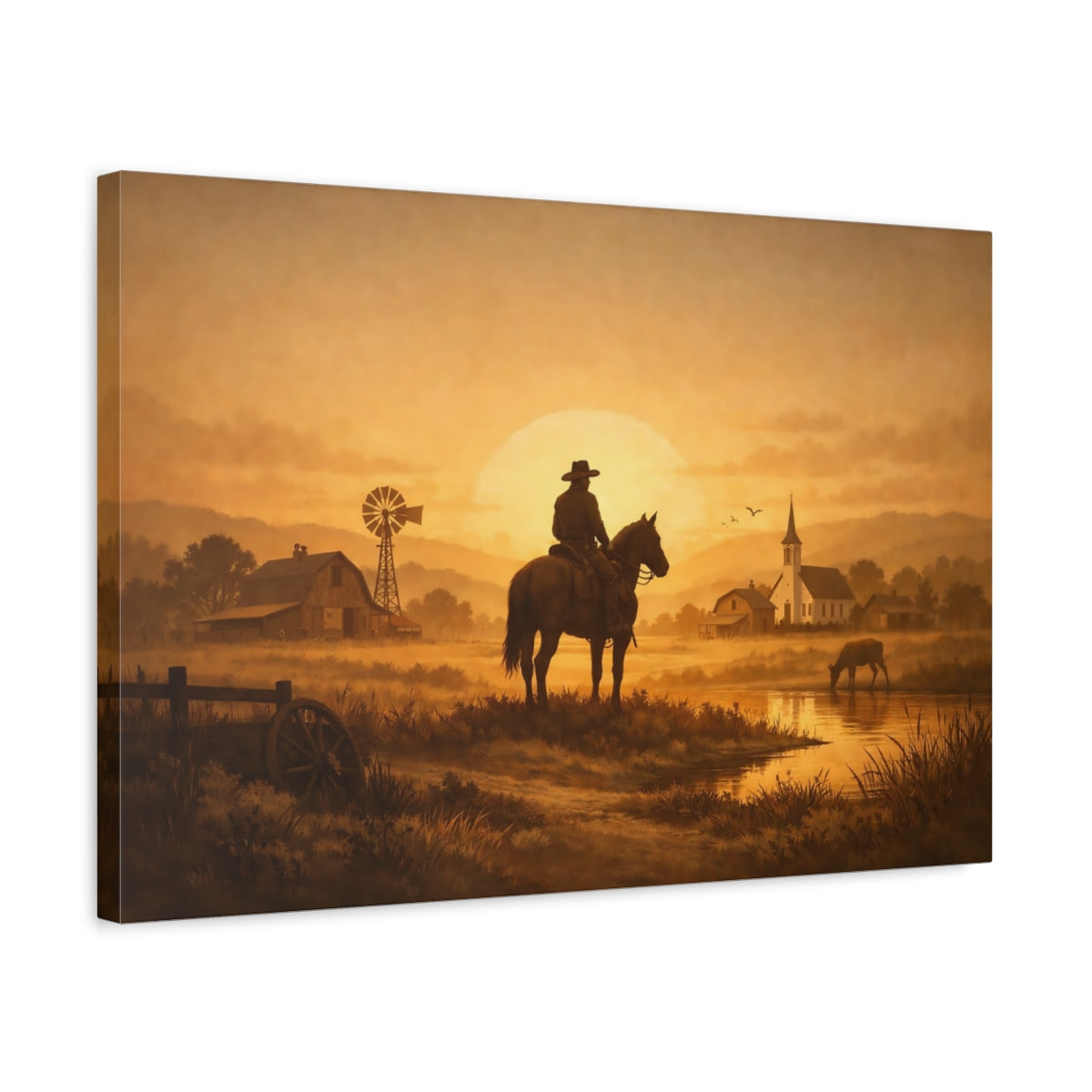 Vintage Country Currency Cowboy - Canvas Wall Art Print
