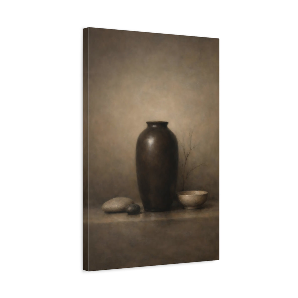 Side Mockup 3. Nature Vase Brown Still Life shown as stretched canvas wall art