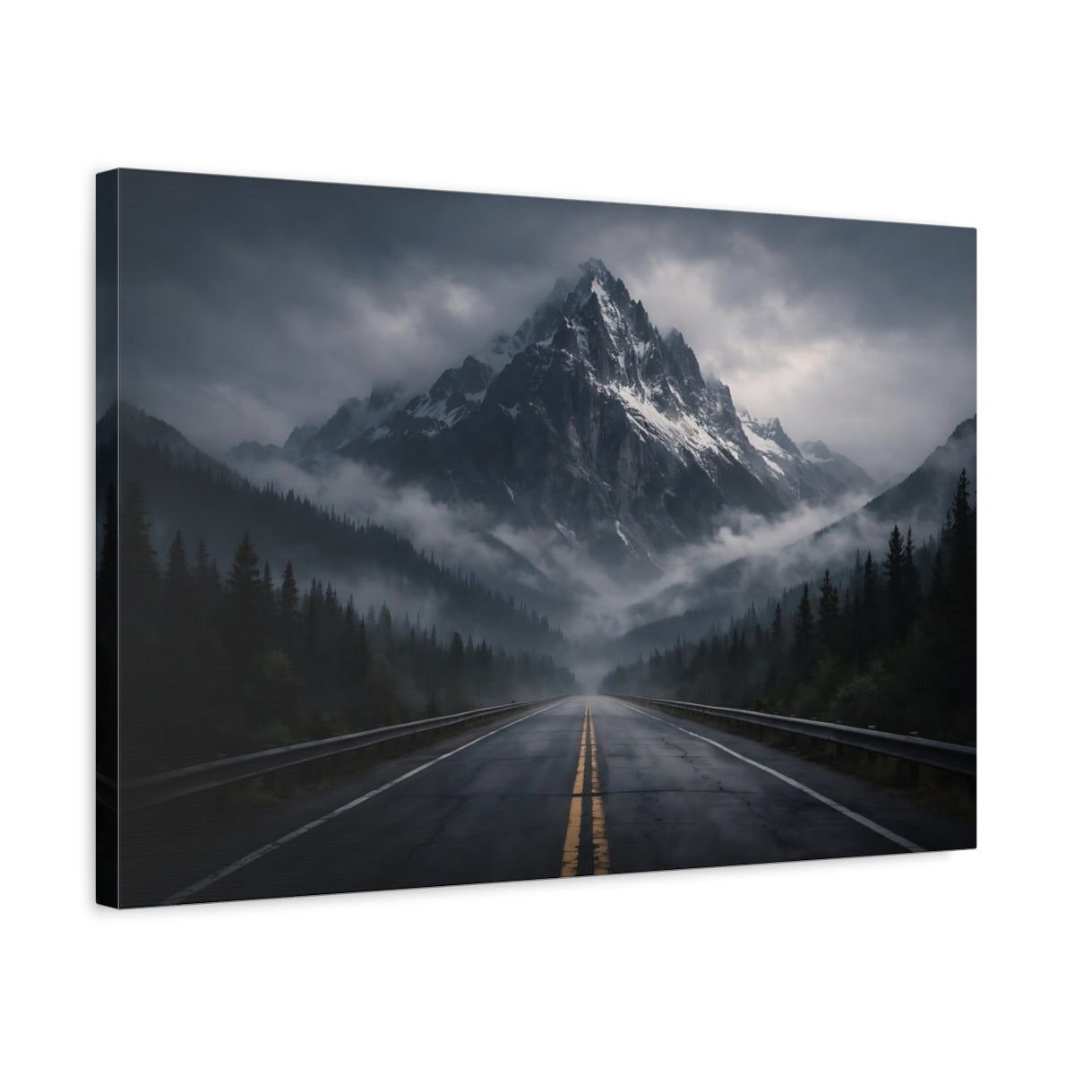 Horror Mountain Road Snowy Nature - Canvas Wall Art Print