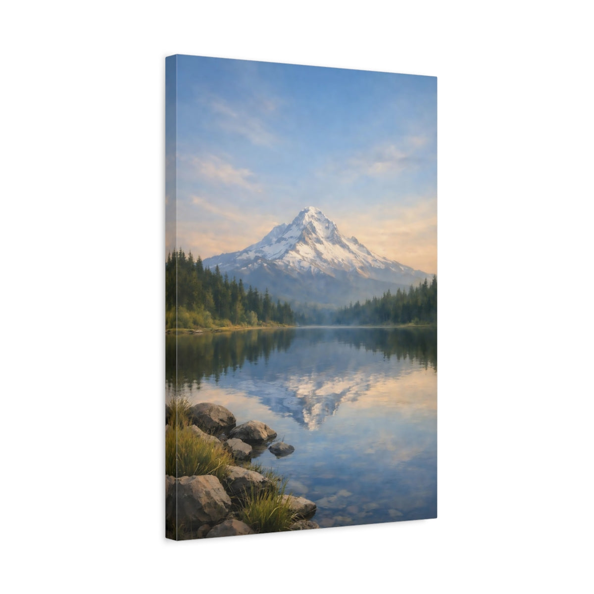 Nature Snowy Mountain Blue Lake - Canvas Wall Art Print
