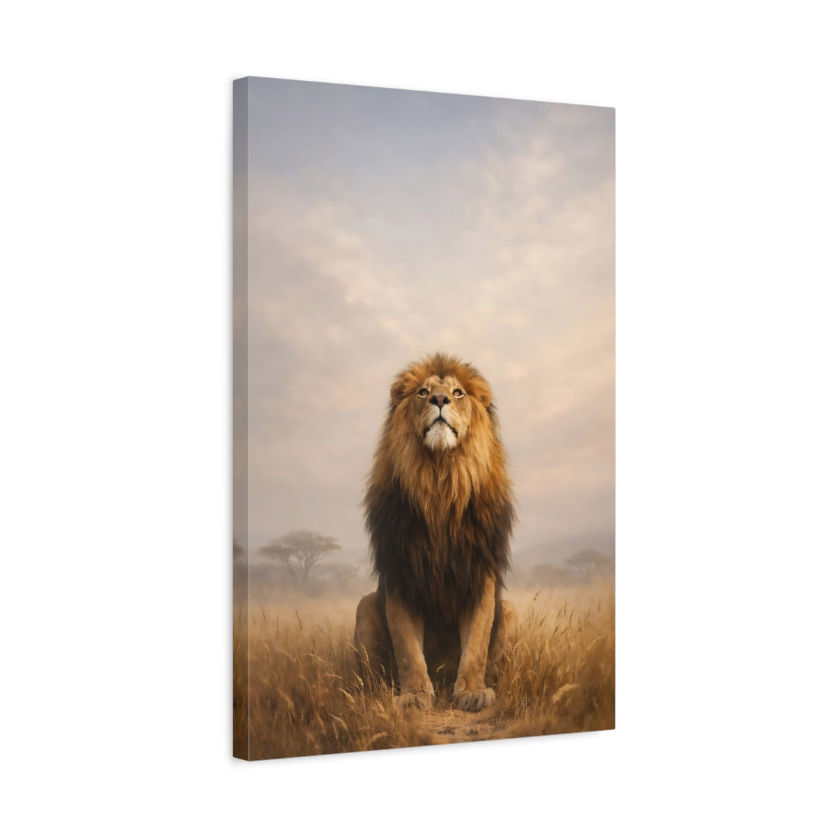 Side Mockup 3. Animals Lion Brown And Gold Lion shown as stretched canvas wall art