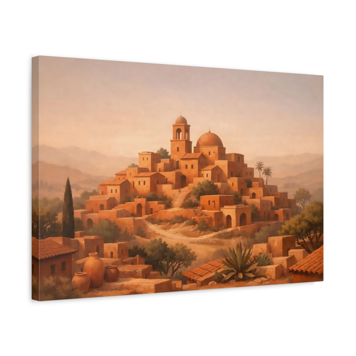 Contemporary Terracotta Village Hilltop Vintage - Canvas Wall Art Print