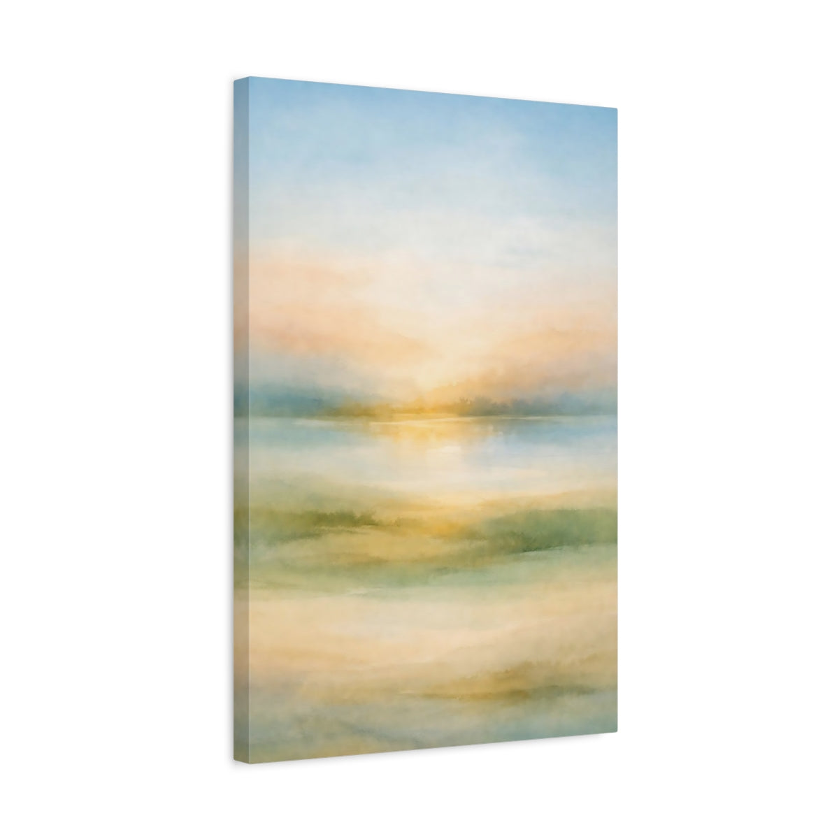 Side Mockup 3. Nature Water Landscape Pastel Landscape shown as stretched canvas wall art