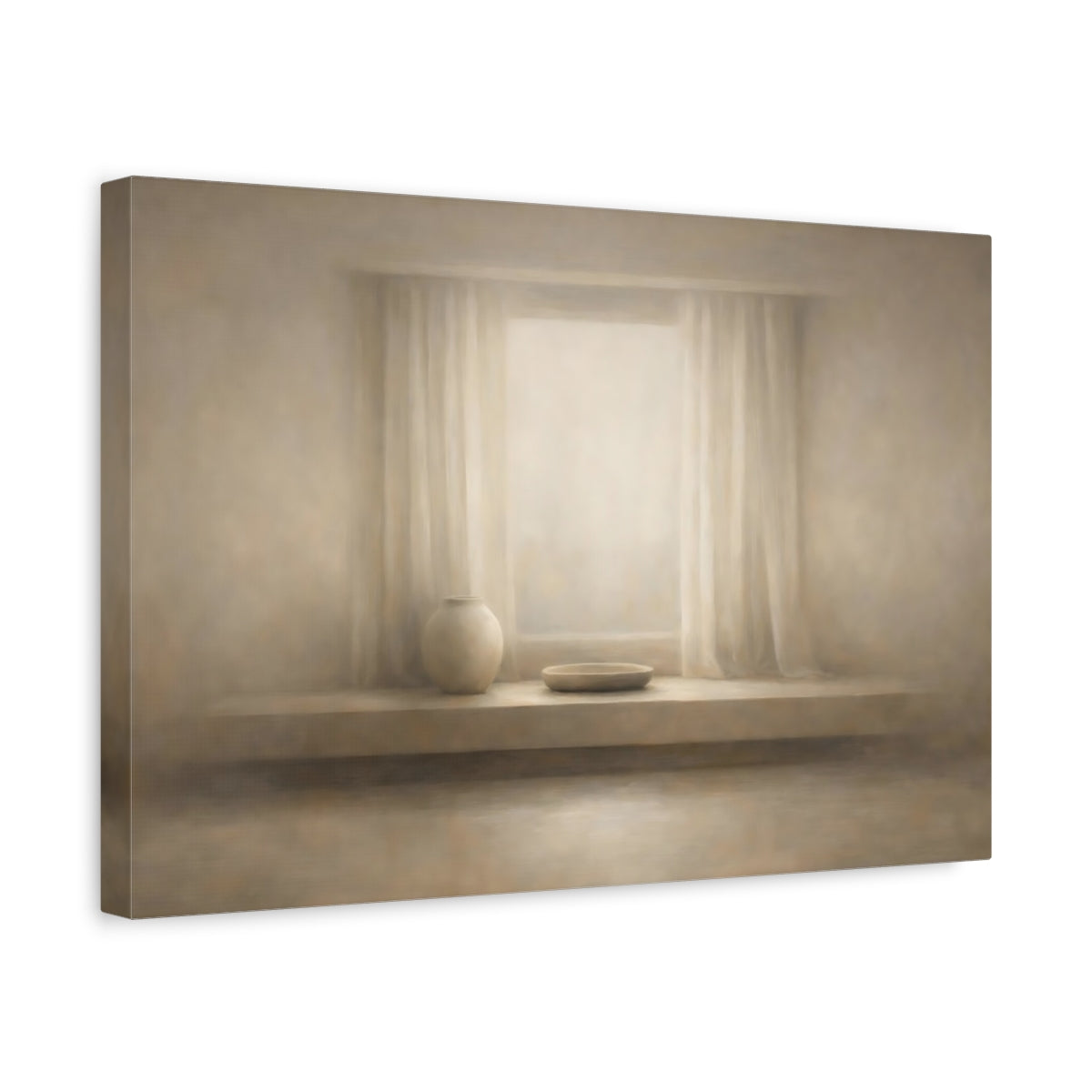 Side Mockup 4. Abstract Soft Window Light Minimal Space shown as stretched canvas wall art