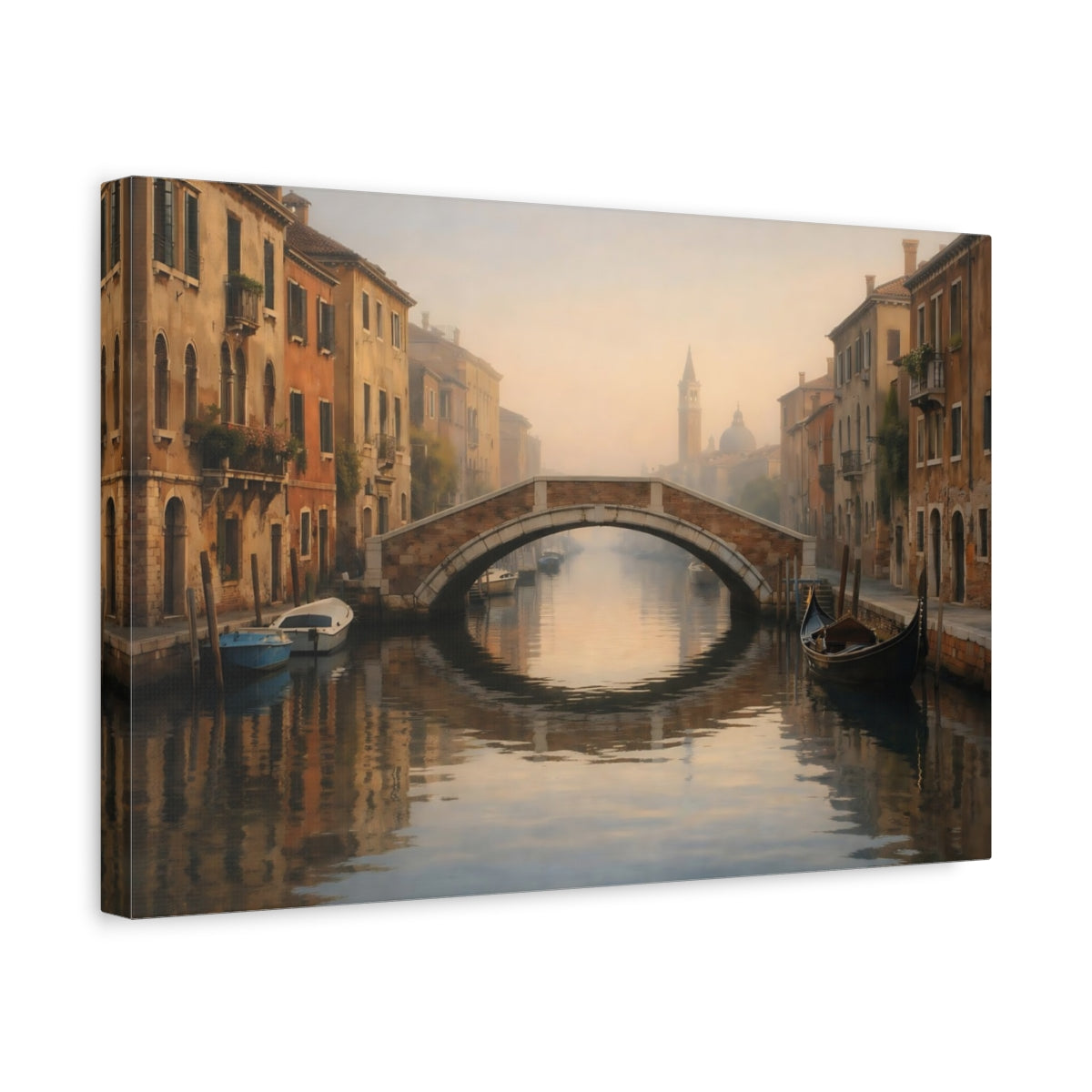 Canal Reflection Stone Bridge Vintage - Canvas Wall Art Print