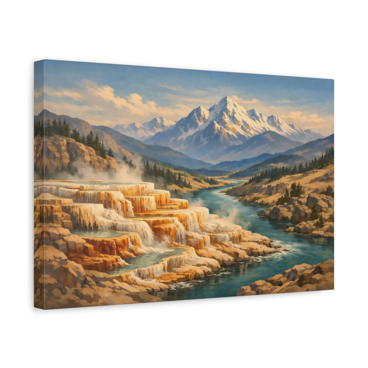 Vintage Travel Mountain Waterfall Nature - Canvas Wall Art Print