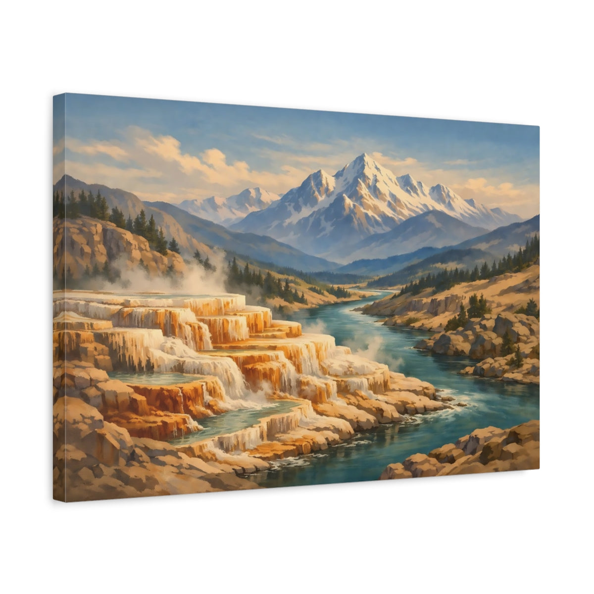 Vintage Travel Mountain Waterfall Nature - Canvas Wall Art Print