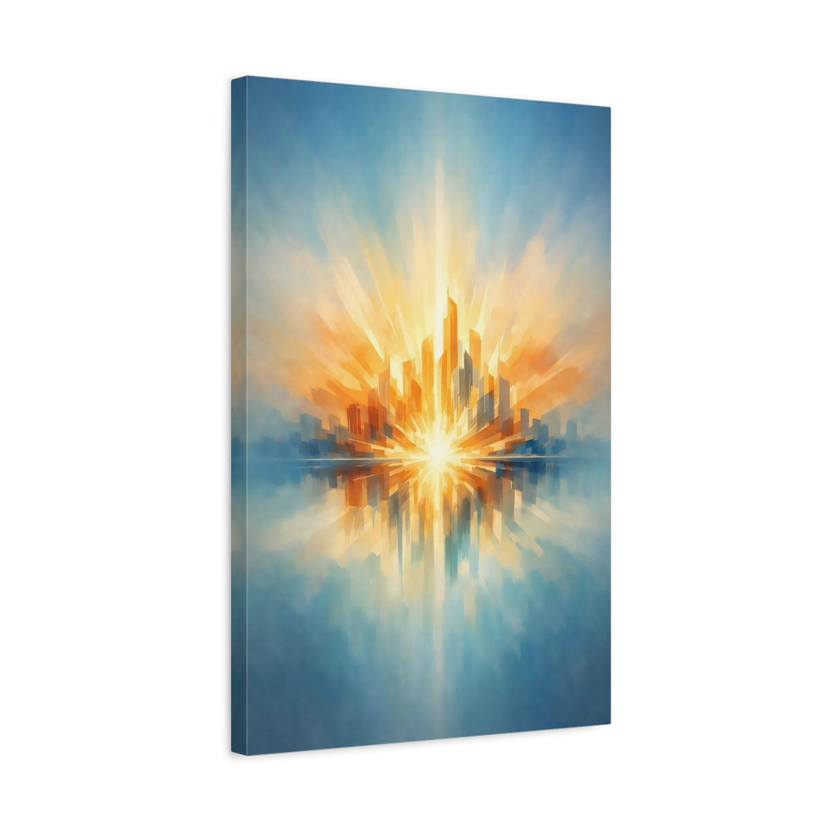 Side Mockup 3. Abstract Cityscape Abstract Cityscape shown as stretched canvas wall art