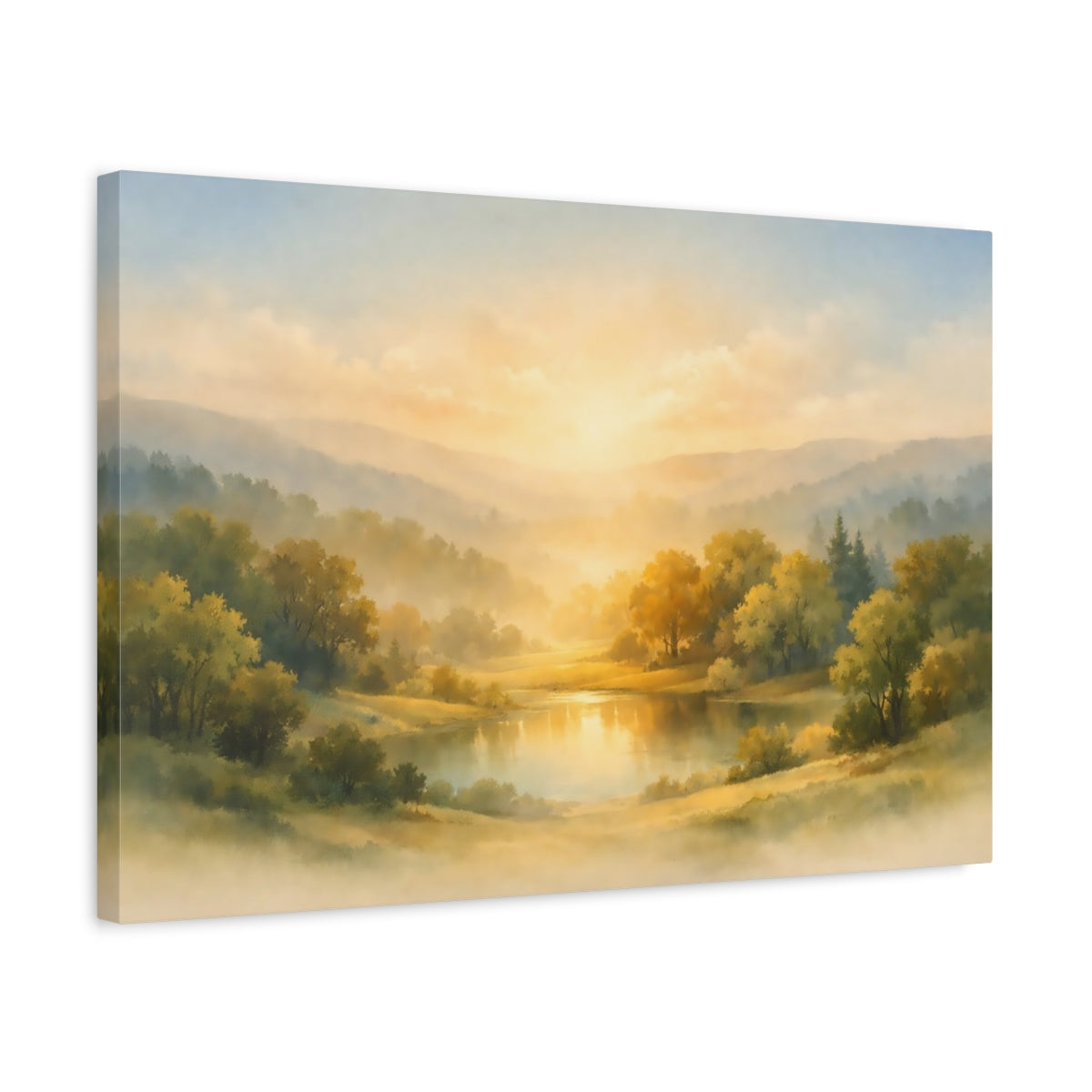 Watercolor Trees Hills Mountain Landscape Nature - Canvas Wall Art Print