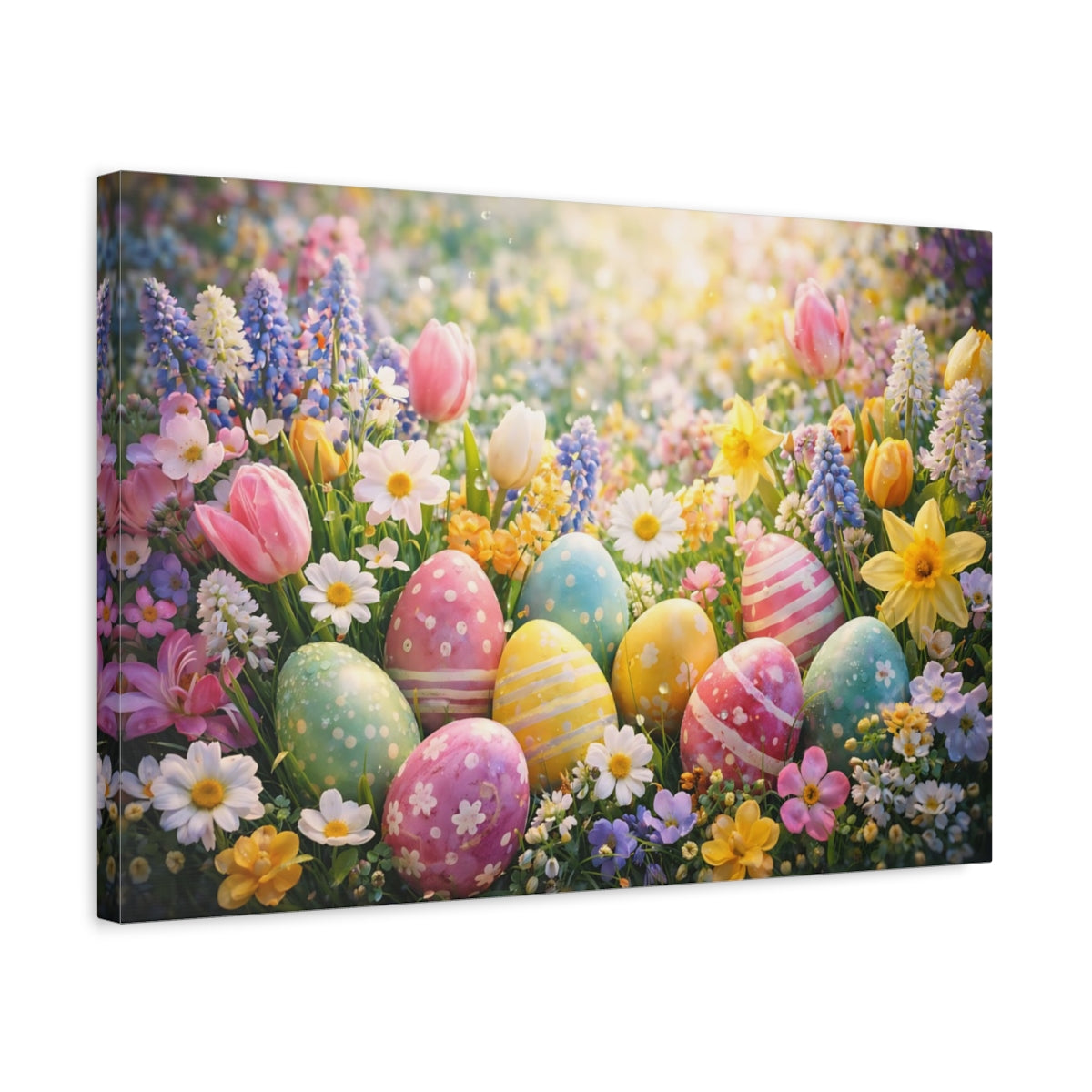 Floral Easter Eggs Colorful Spring - Canvas Wall Art Print