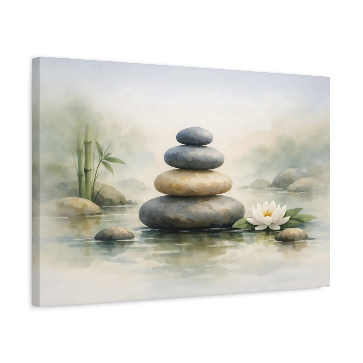 Watercolor Zen Stones Stacked Nature - Canvas Wall Art Print