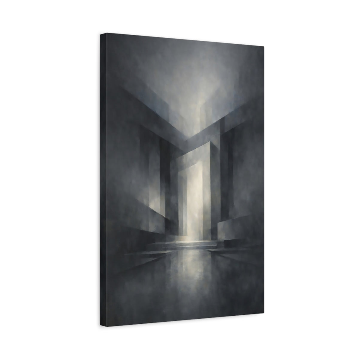 Side Mockup 3. Abstract Geometric Forms Monochrome Geometric shown as stretched canvas wall art