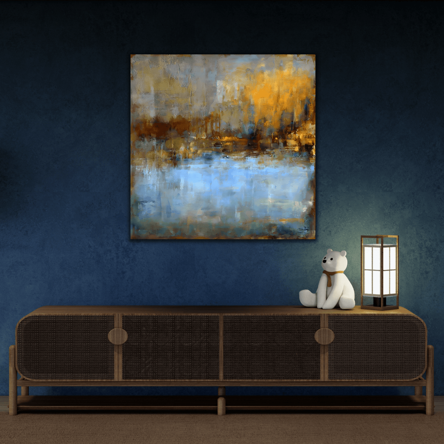 Abstract Blue Grey Artwork Painting Wall Art Canvas Print