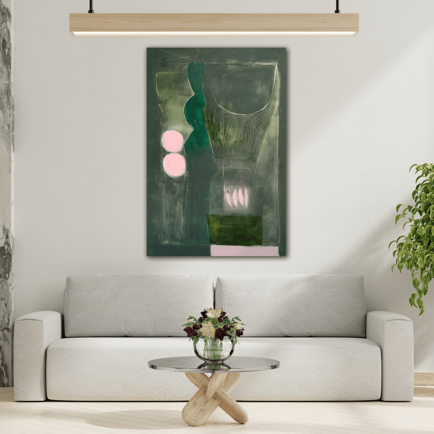 Abstract Floral Large Canvas Wall Art - Modern Eclectic Green Decor