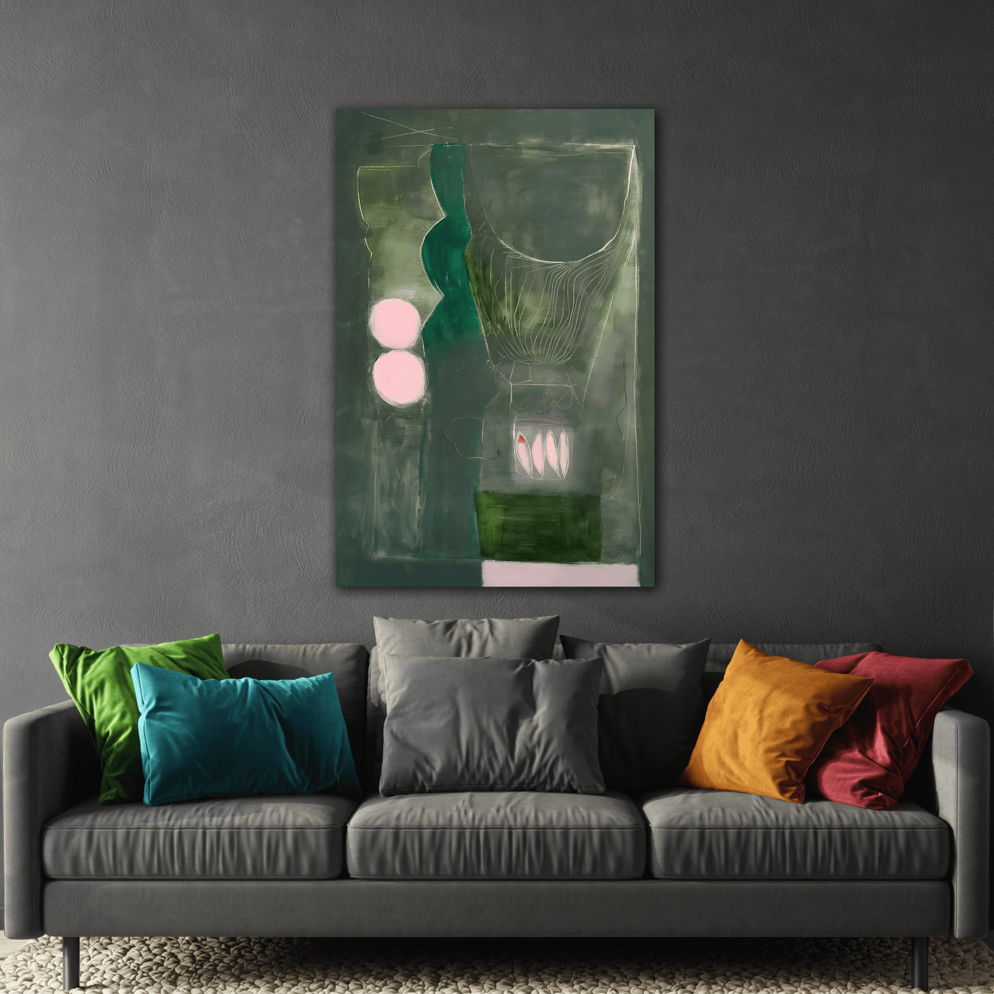 Abstract Floral Large Canvas Wall Art - Modern Eclectic Green Decor