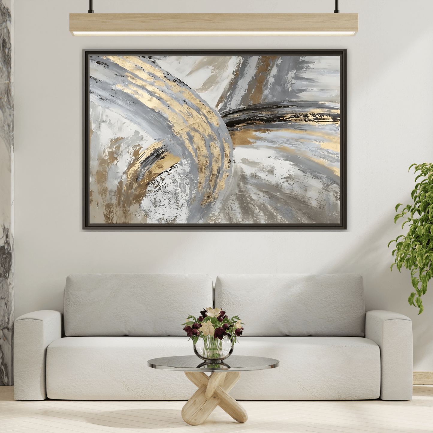 Abstract Gold Grey Silver Canvas Wall Art Print