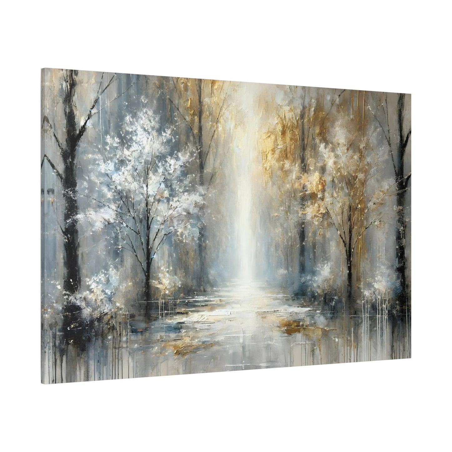 Abstract Gold Silver Trees Canvas Print - Modern Peaceful Forest Wall Art