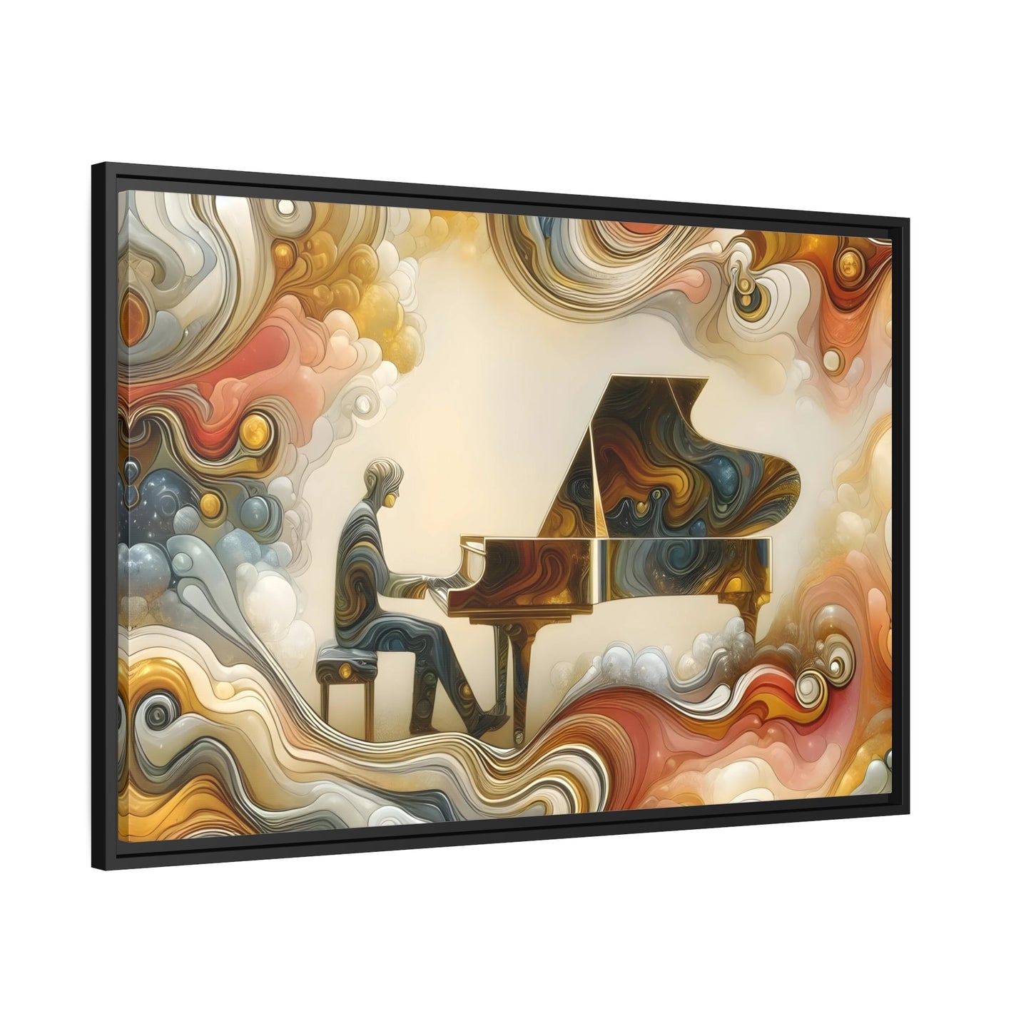 Abstract Grand Piano Canvas Print - Dream Marble in Gold and Cream