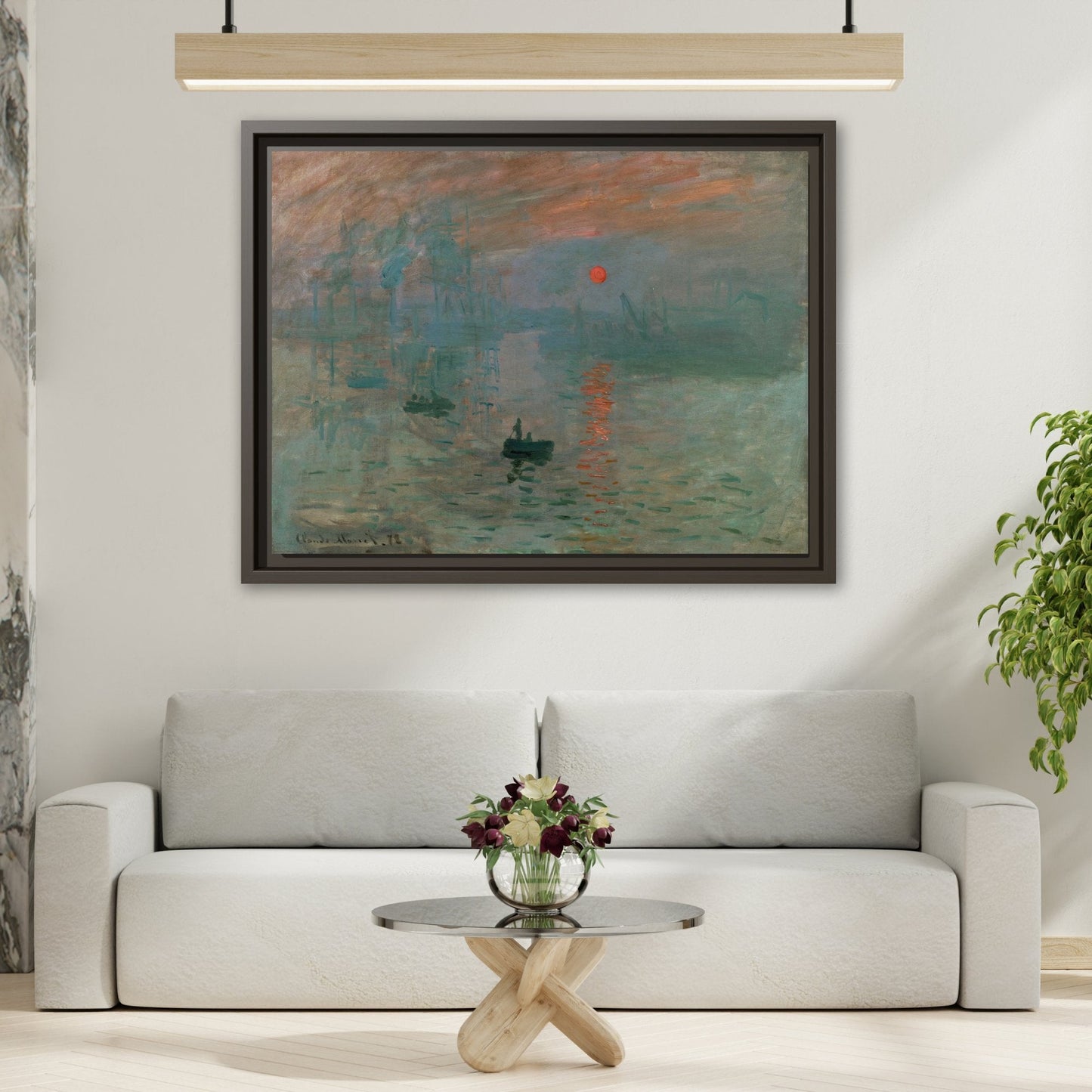 Abstract Monet Sunrise Canvas Wall Art Print - Framed Reproduction Prints