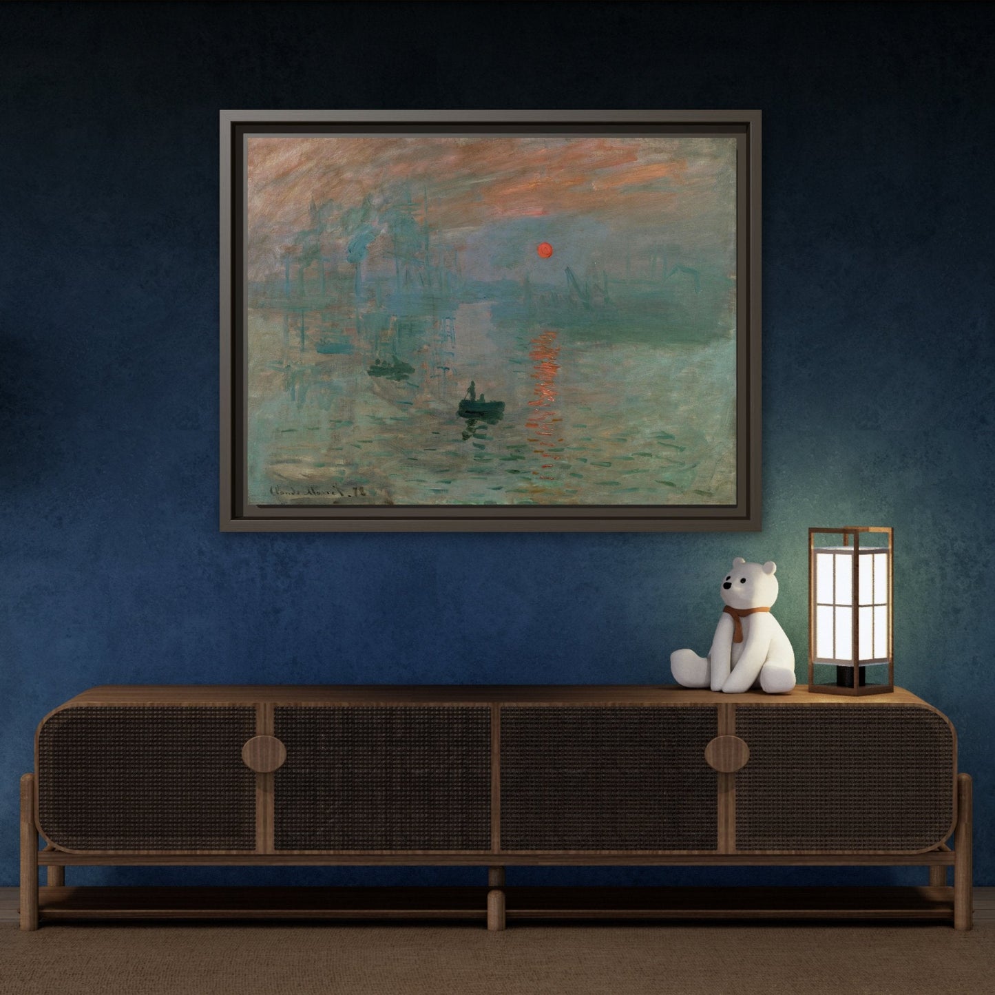 Abstract Monet Sunrise Canvas Wall Art Print - Framed Reproduction Prints