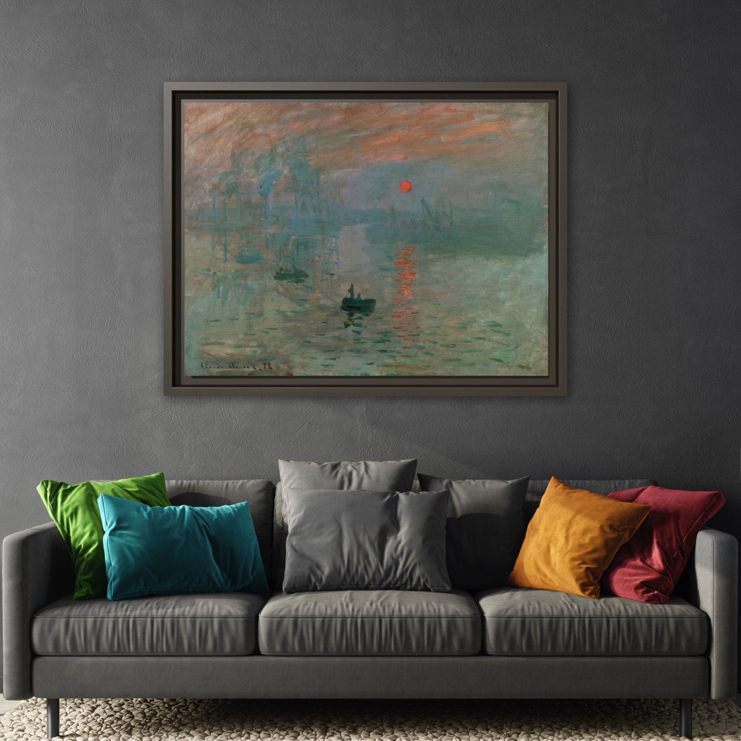 Abstract Monet Sunrise Canvas Wall Art Print - Framed Reproduction Prints
