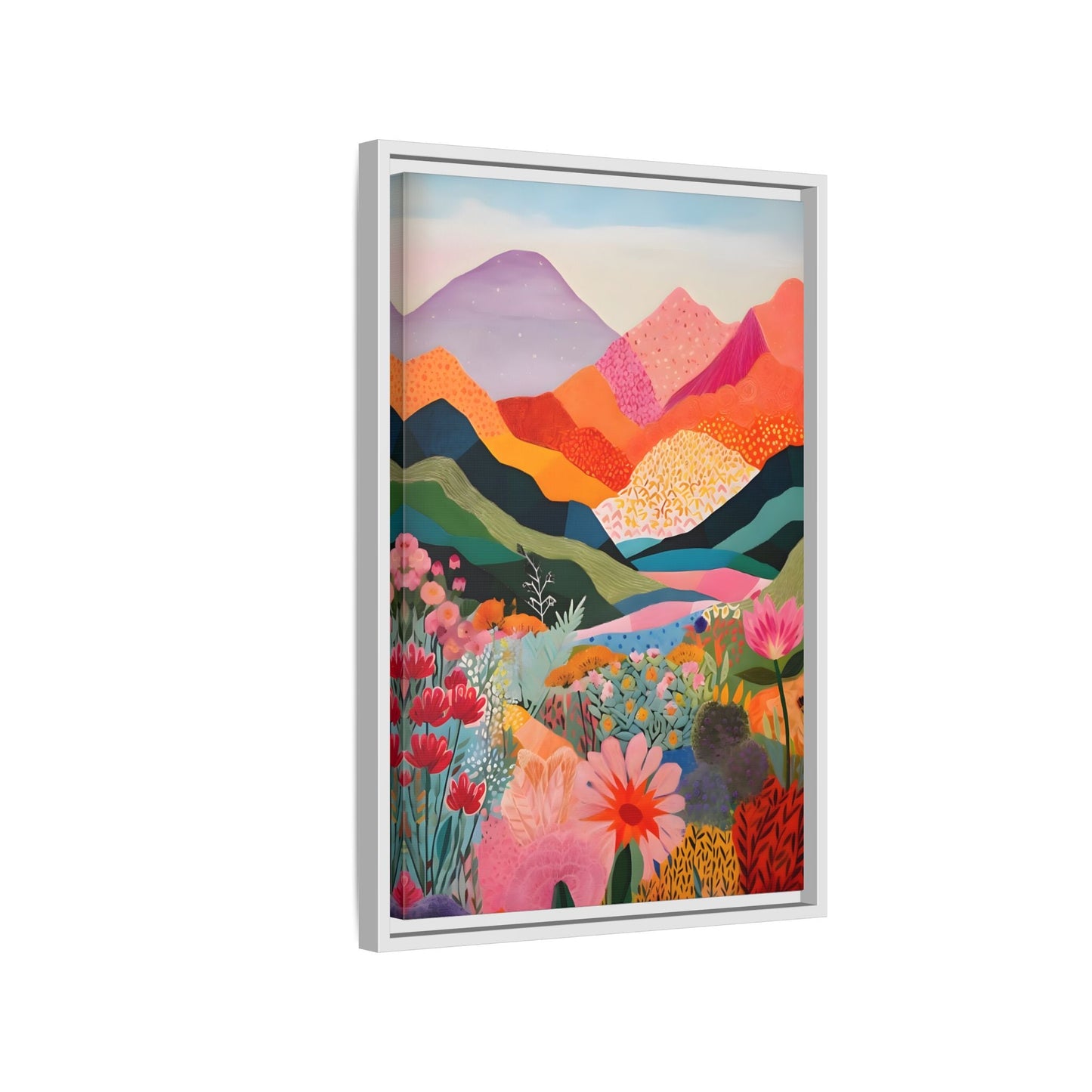 Abstract Mountain Artwork Canvas Wall Art – Colorful Floral Illustration Print