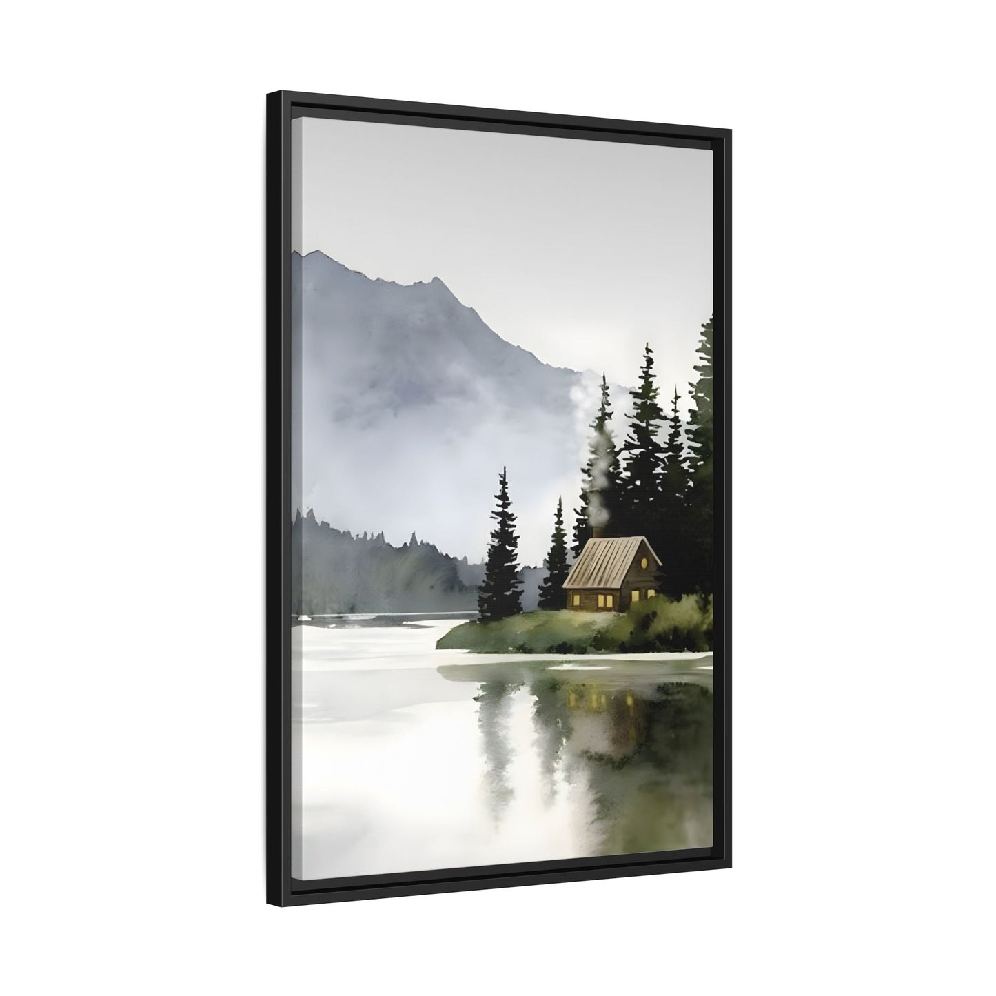 Abstract Mountain Lake Landscape Canvas Print - Cozy Cabin in Nature