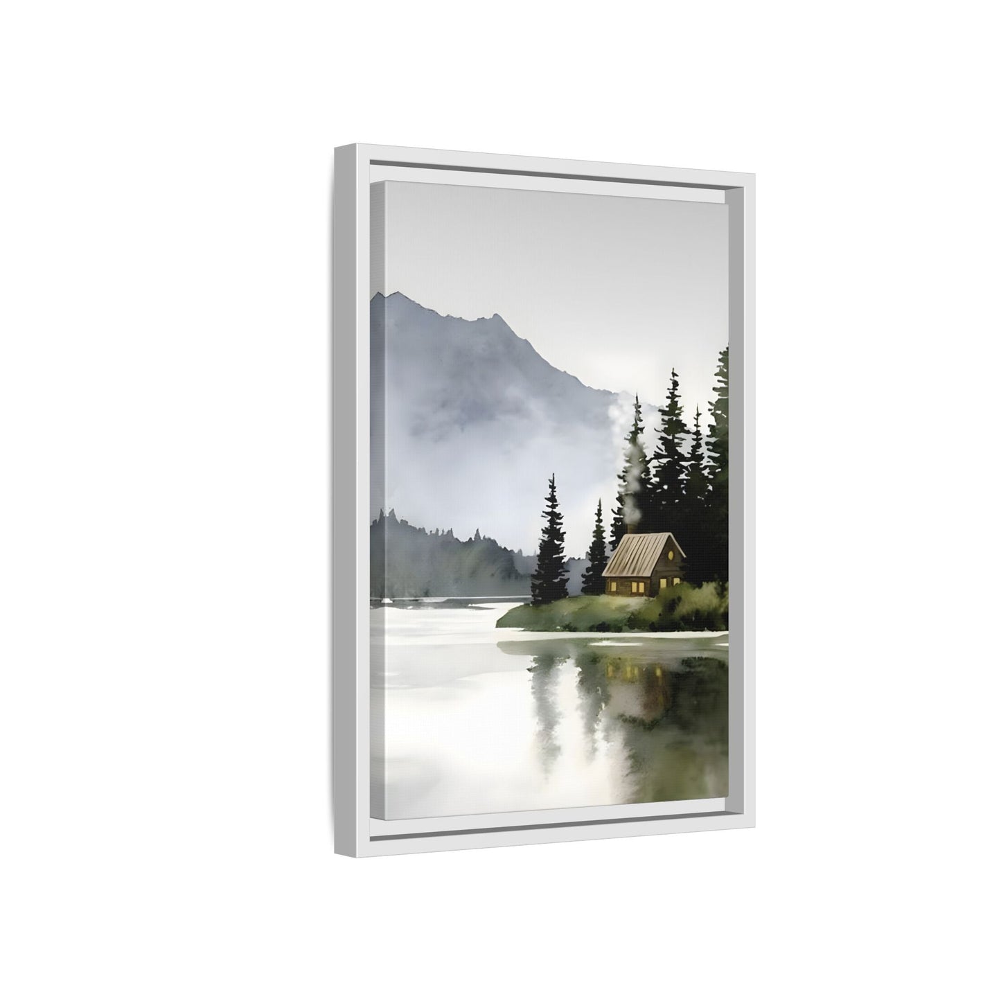 Abstract Mountain Lake Landscape Canvas Print - Cozy Cabin in Nature