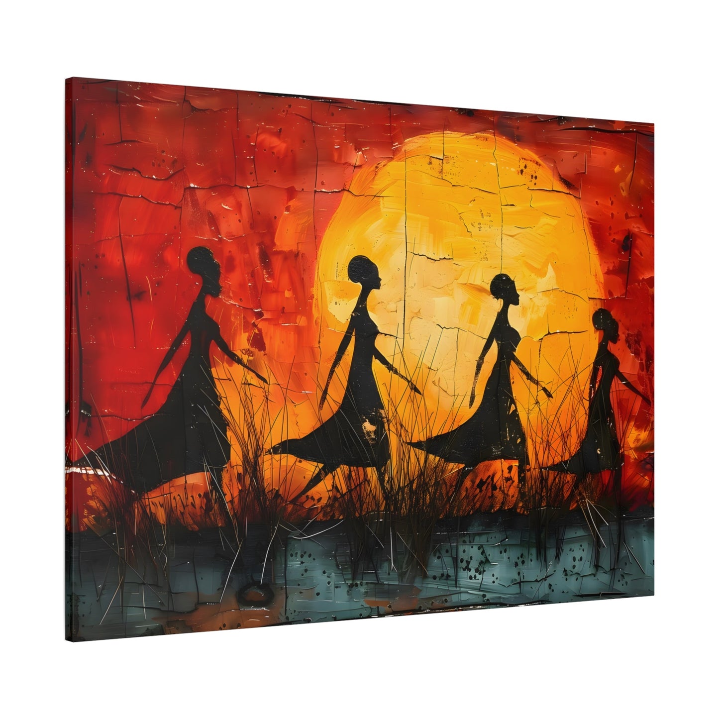 African Women Sunset Wall Art Modern Canvas Print