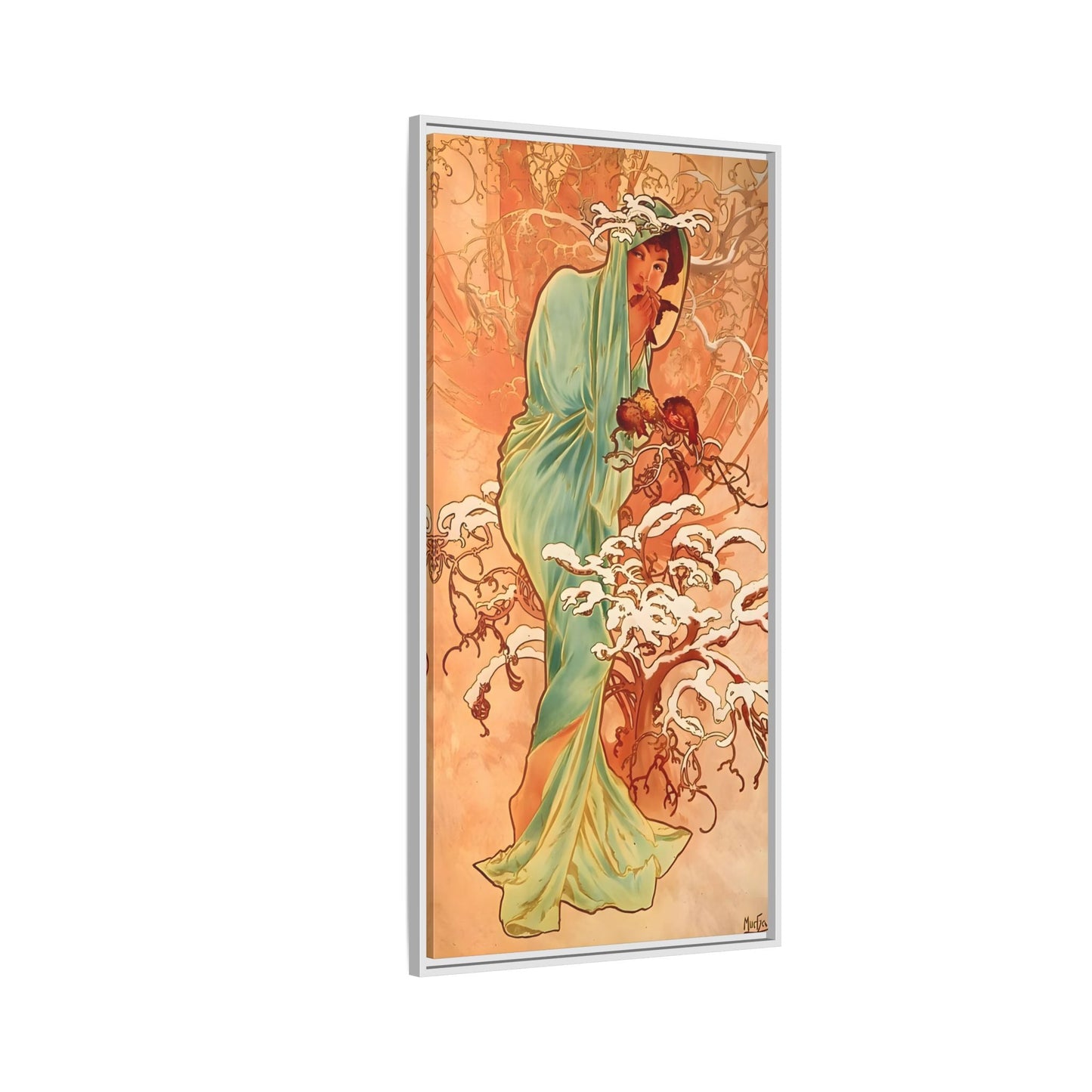 Art Nouveau Mucha Framed Canvas Print - Large Elegant Woman in Nature