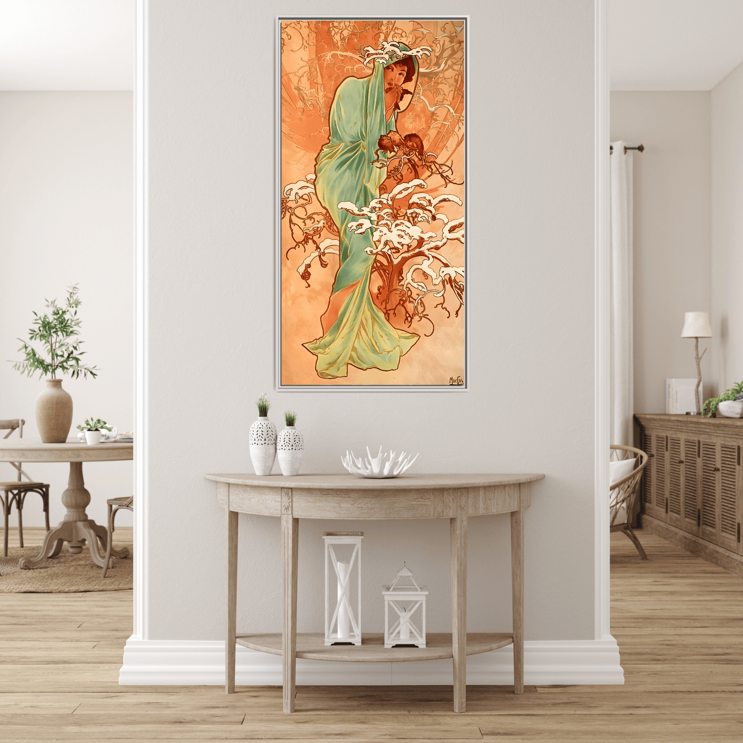 Art Nouveau Mucha Framed Canvas Print - Large Elegant Woman in Nature