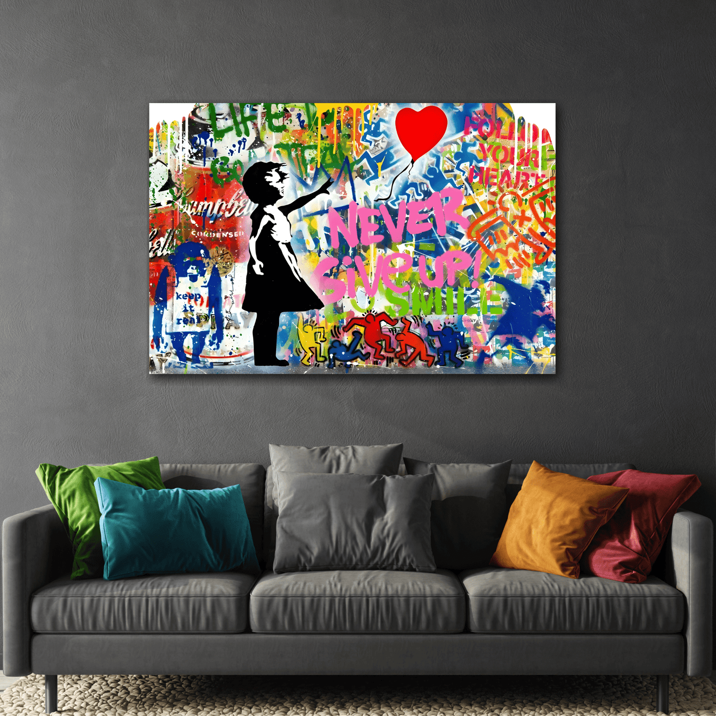 Balloon Girl Urban Graffiti Canvas Print - Modern Banksy Pop Wall Art Brainwash Street