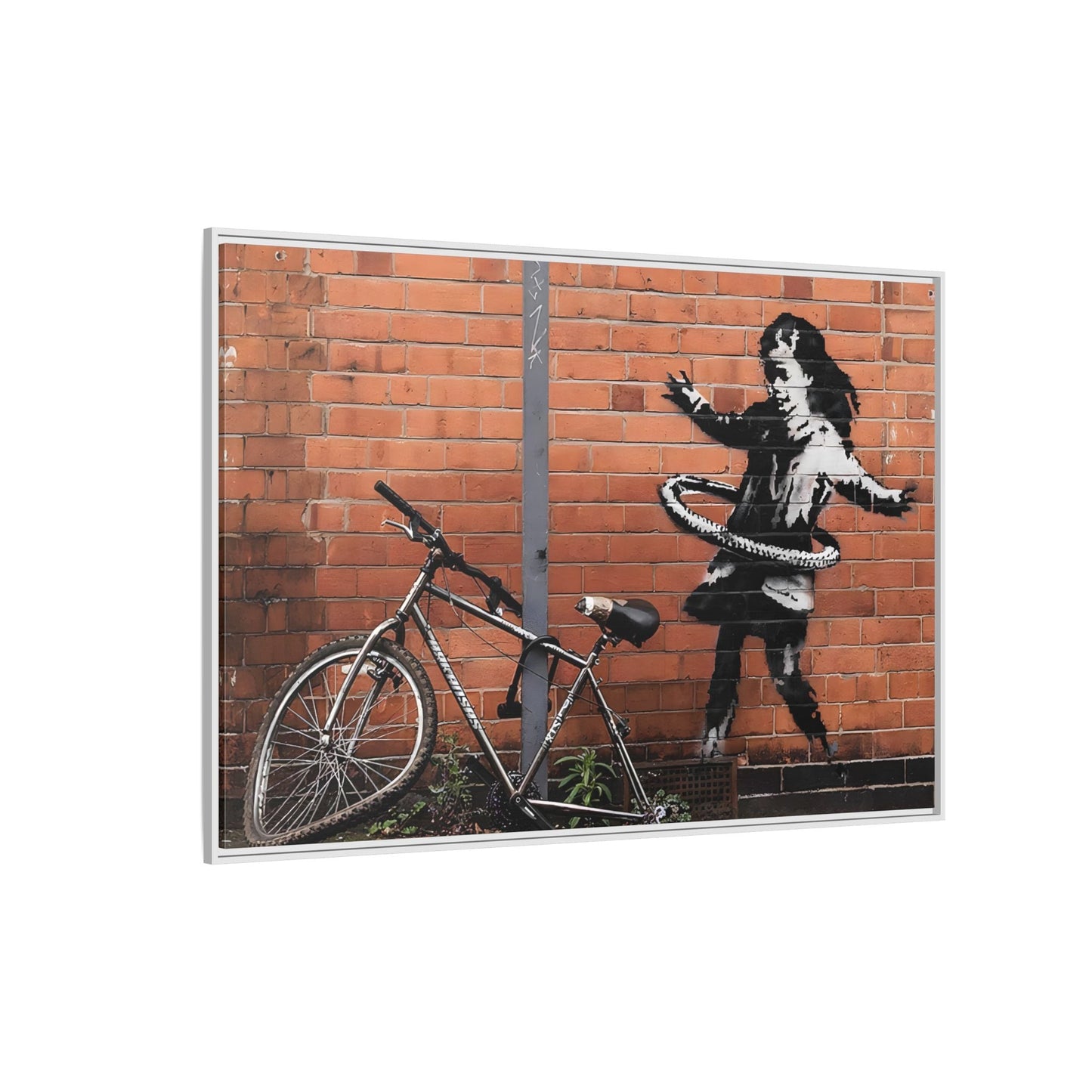 Banksy Hula Hooping Girl with Bike - Framed Canvas Wall Art Prints