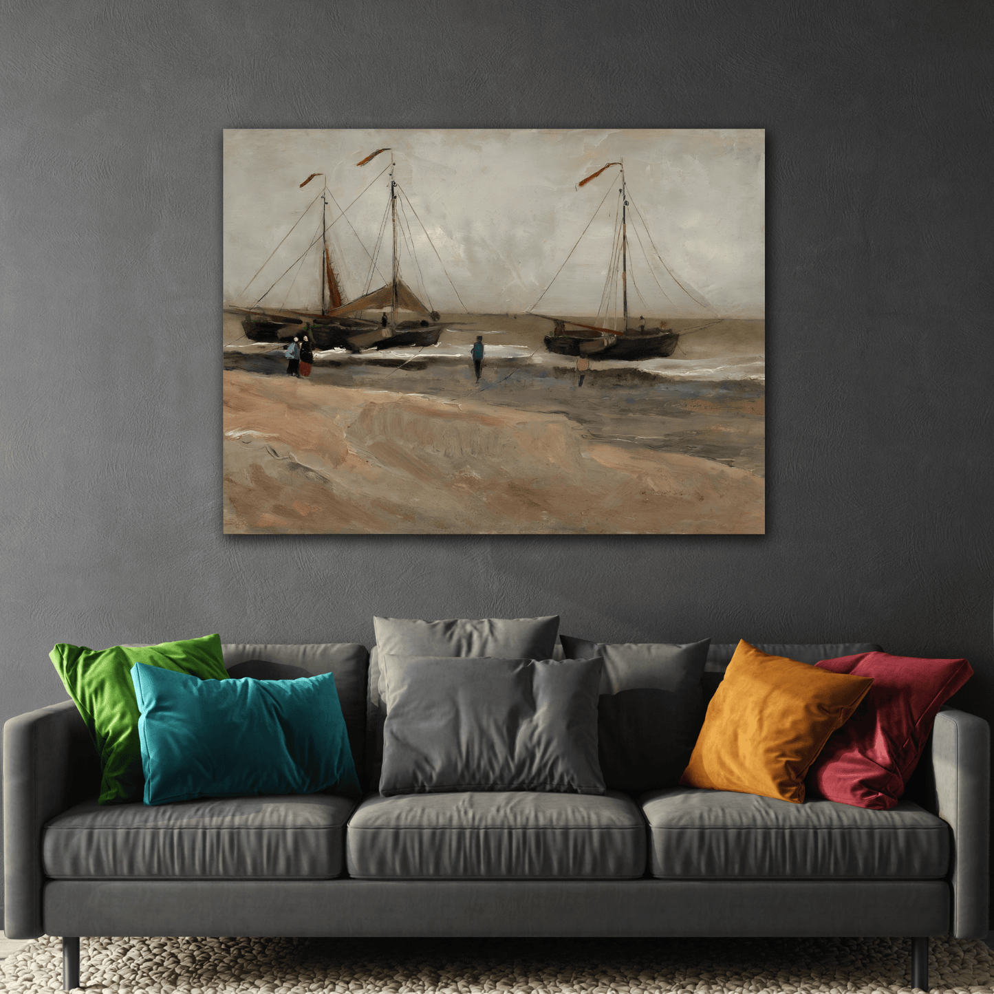 Beach Boats Canvas Wall Art Print - Famous Van Gogh Reproduction