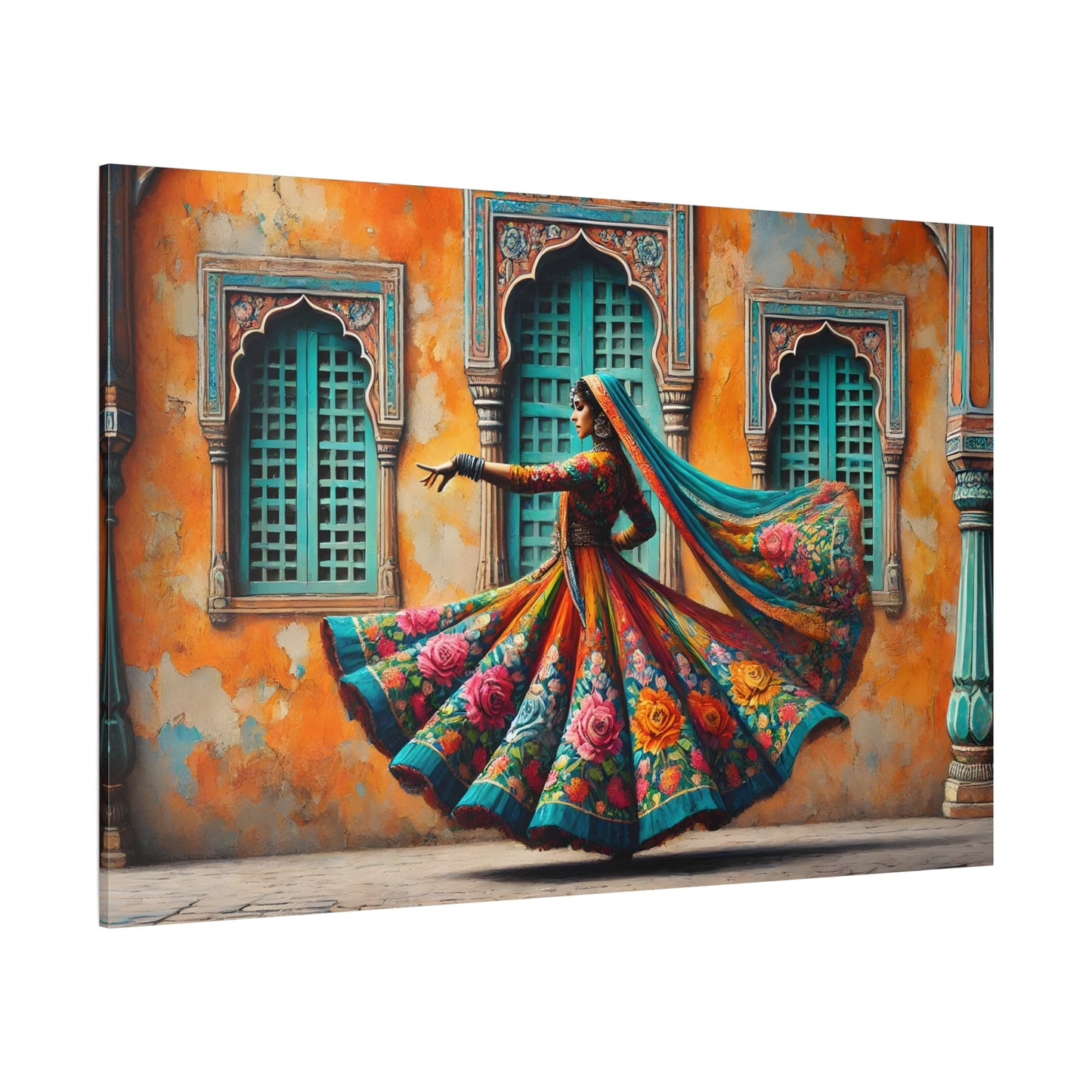 Beautiful Indian Woman Dancing Canvas Print, Rajasthan India Lady Wall Art