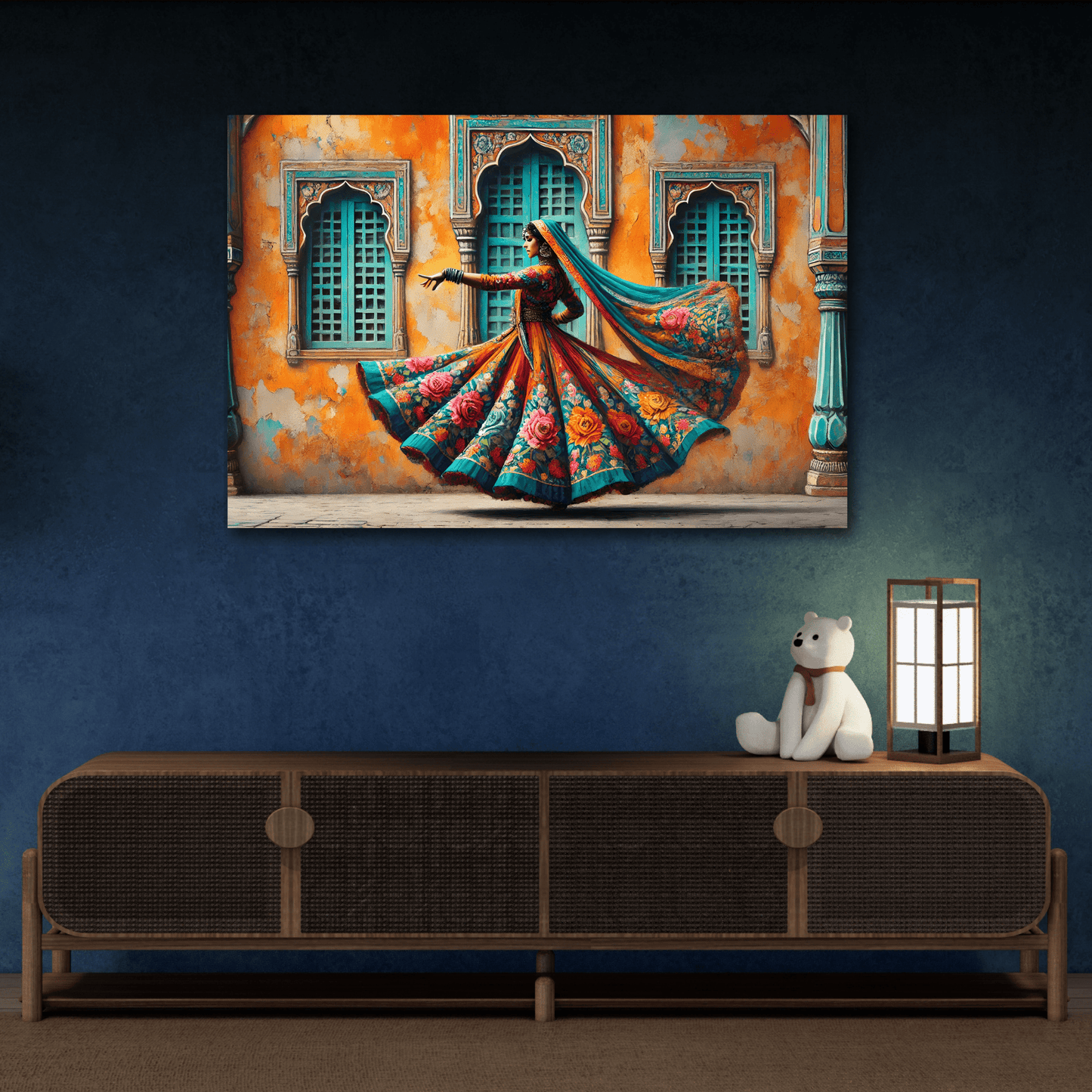 Beautiful Indian Woman Dancing Canvas Print, Rajasthan India Lady Wall Art