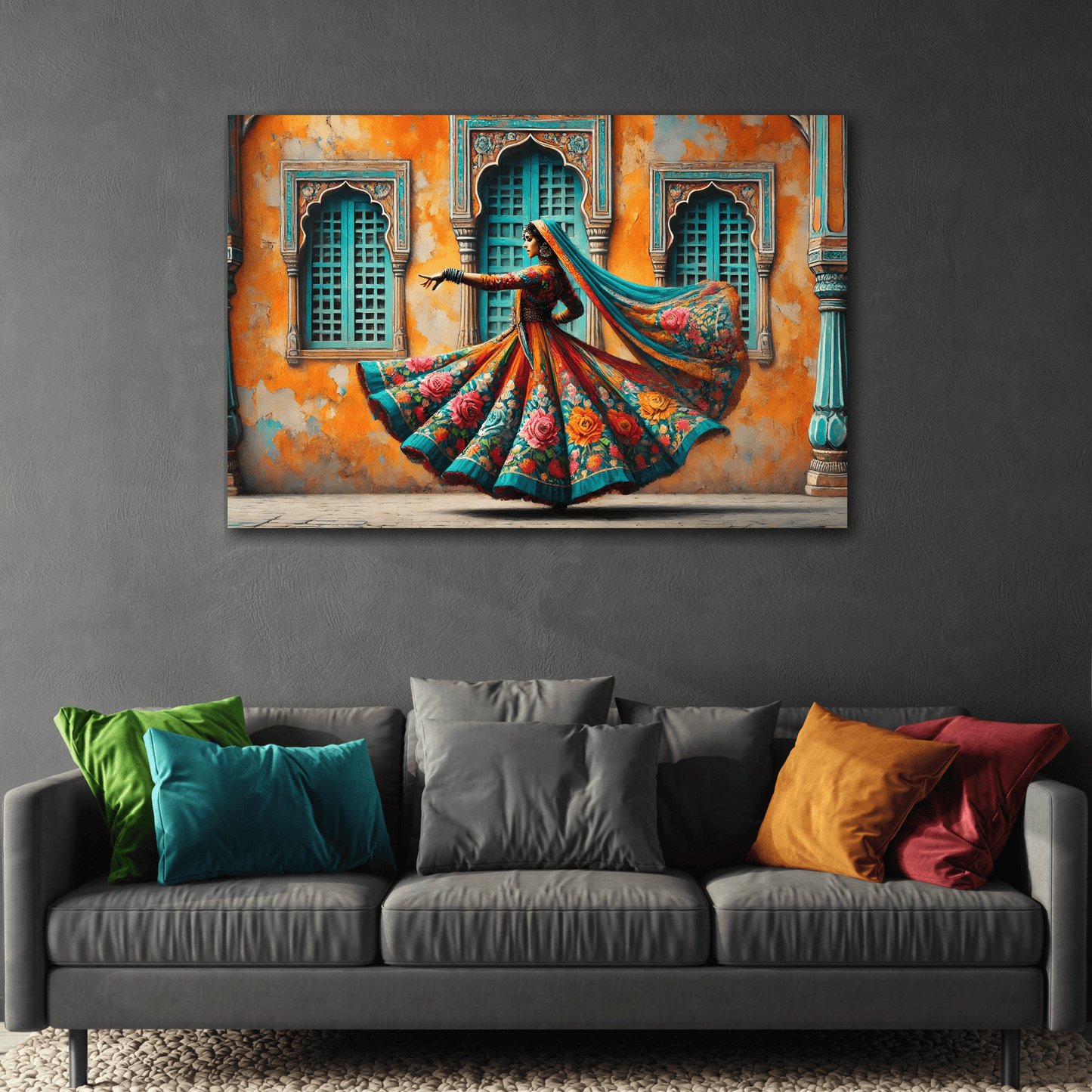 Beautiful Indian Woman Dancing Canvas Print, Rajasthan India Lady Wall Art