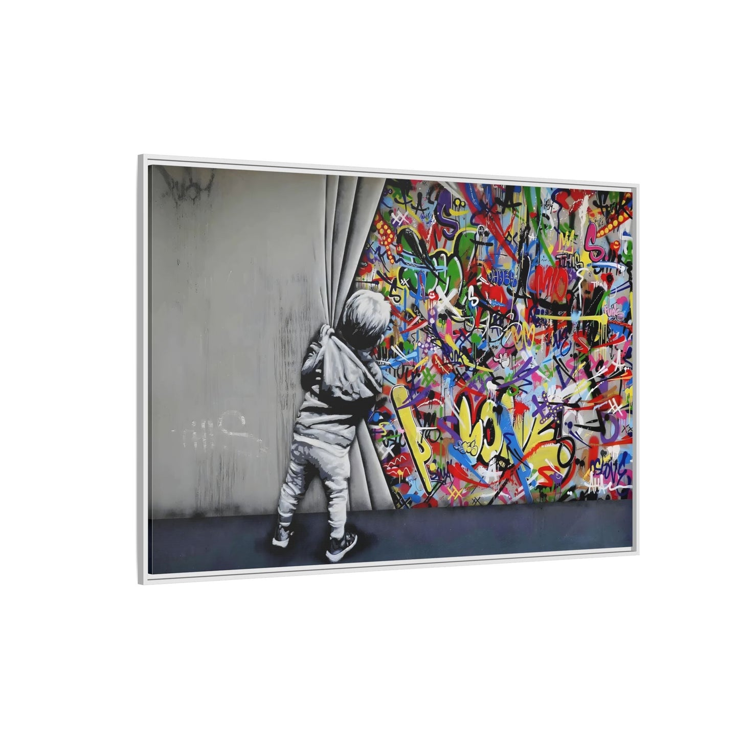 Behind the Curtain Large Framed Banksy Canvas Wall Art Prints