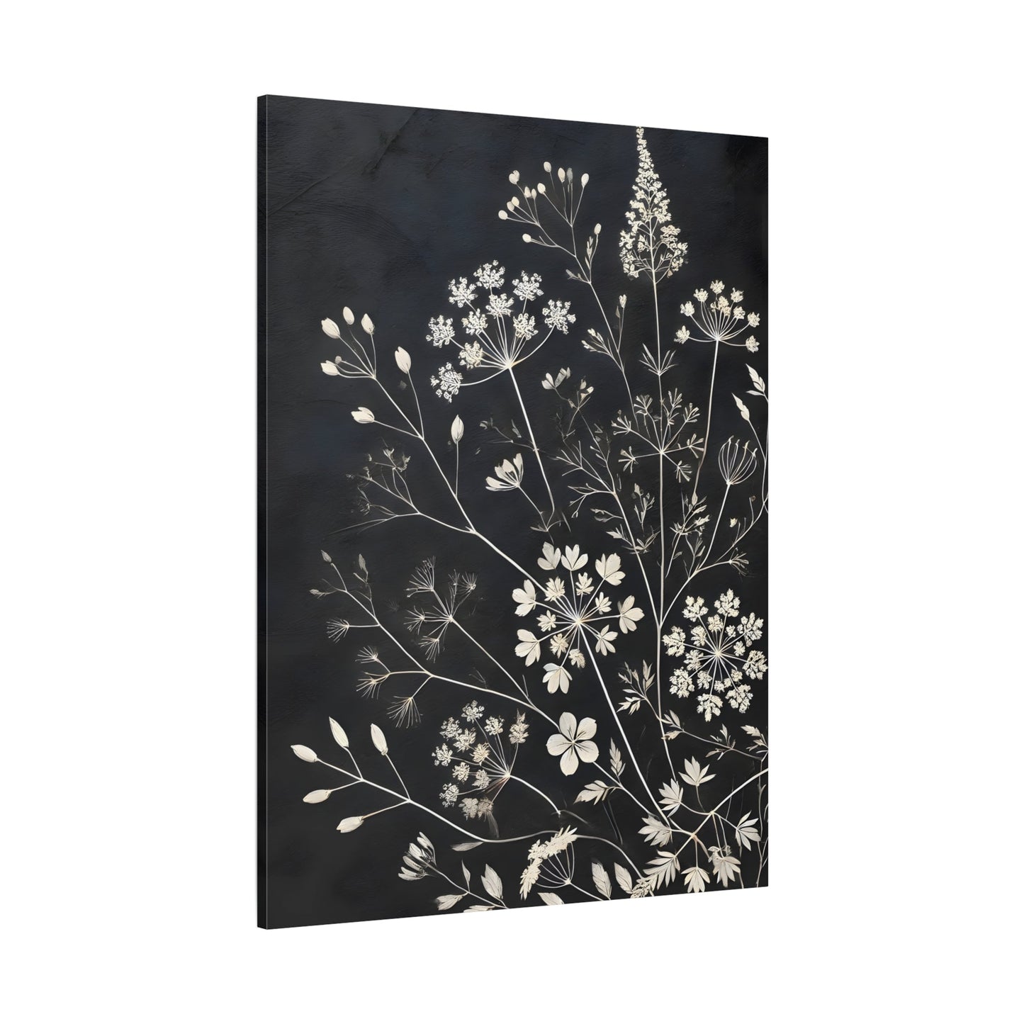 Black Floral Minimalist Canvas Art Print - Wildflower Botanical Elegant Decor