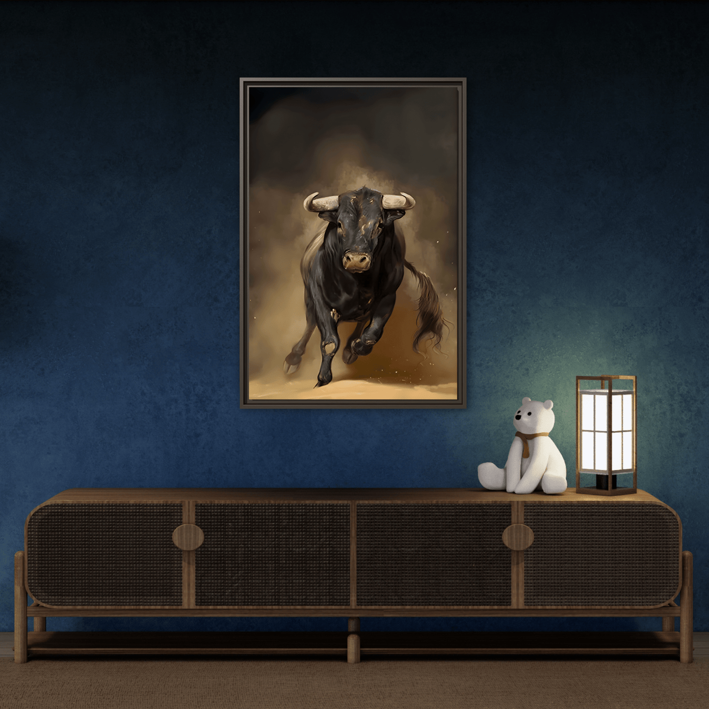 Bold Bull Canvas Wall Art Print - Framed Classical Home Decor
