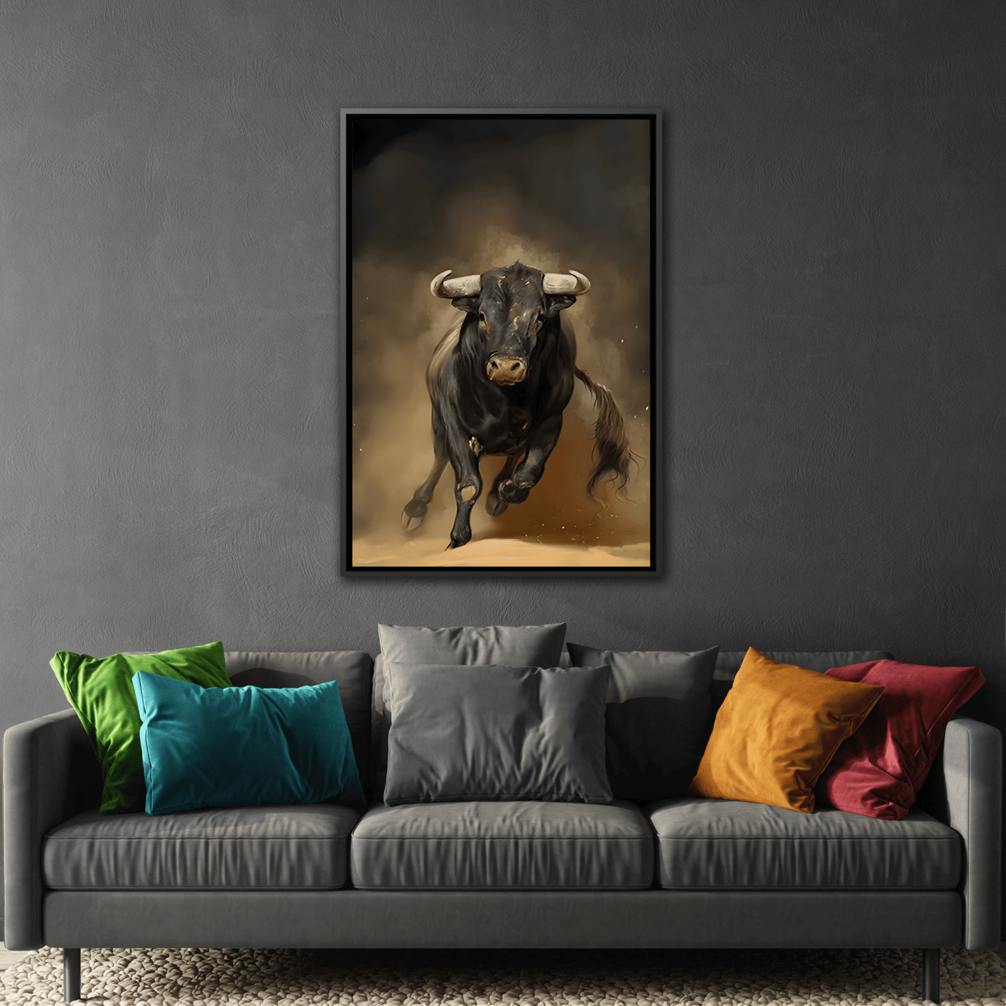 Bold Bull Canvas Wall Art Print - Framed Classical Home Decor