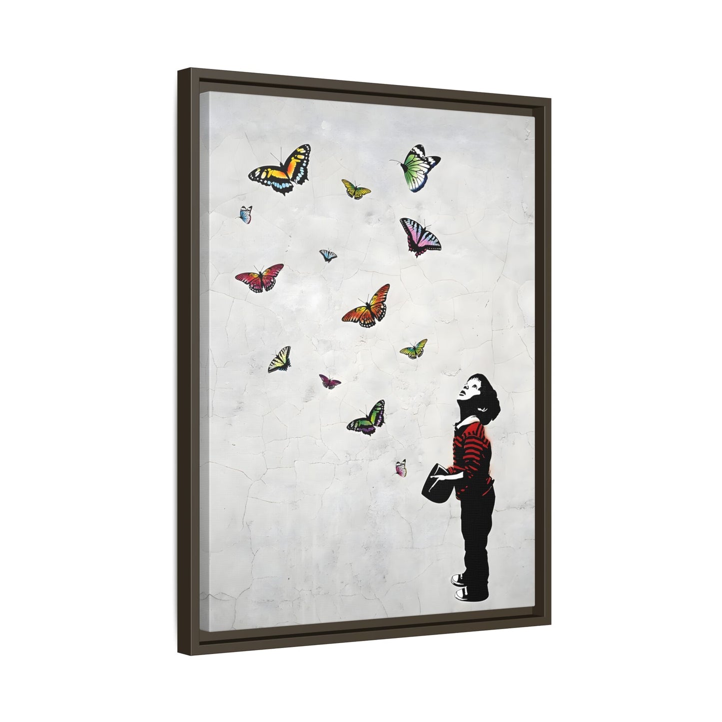 Butterfly Banksy Boy Canvas Vintage Framed Wall Art Prints