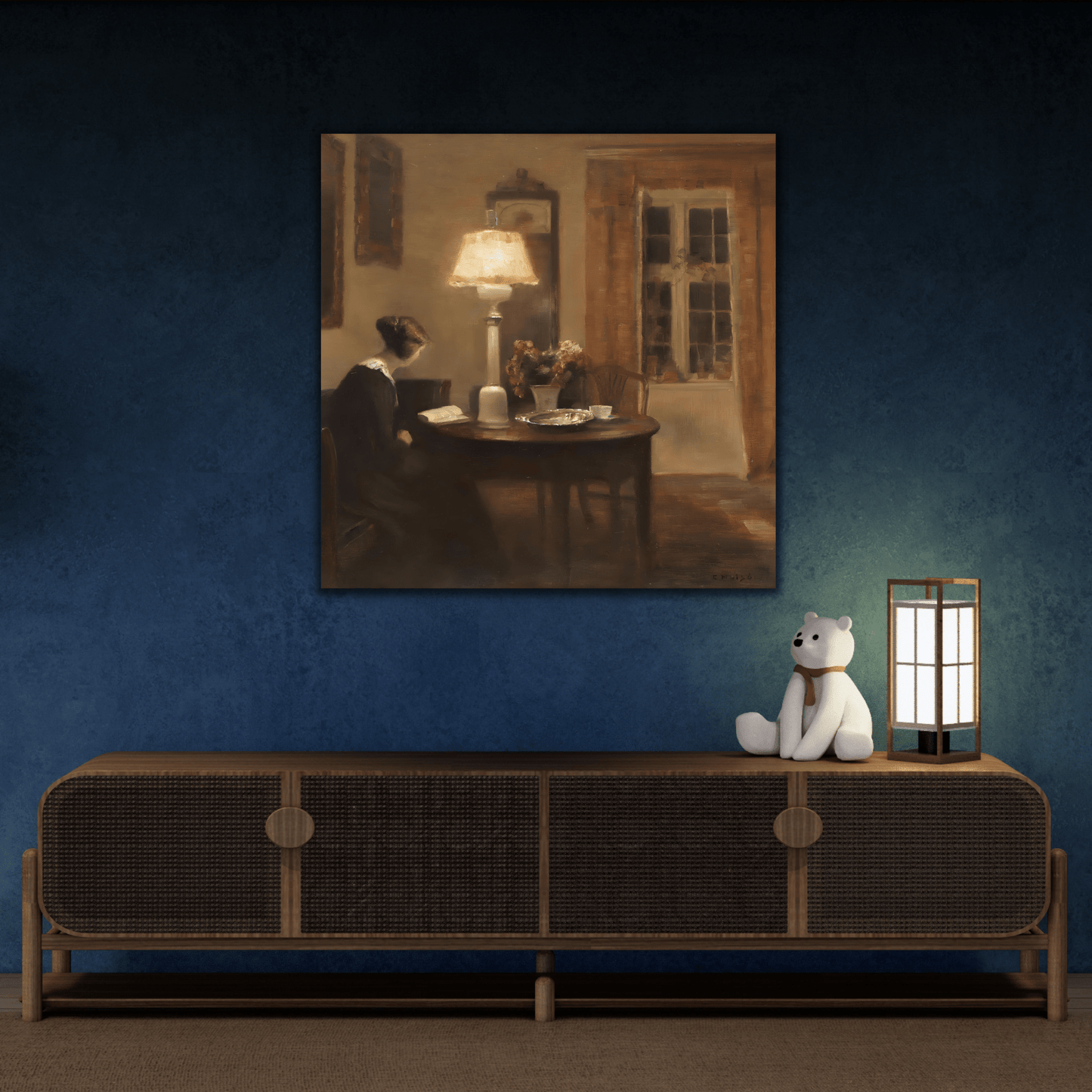 Carl Vilhelm Holsoe Interior Woman Reading - Square Canvas Wall Art Print