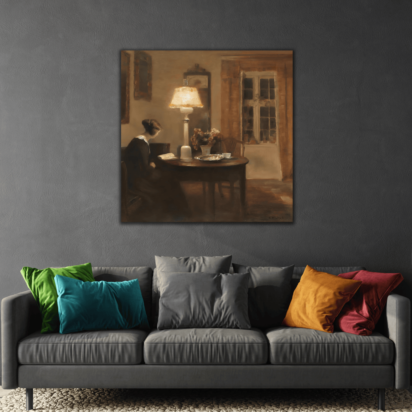 Carl Vilhelm Holsoe Interior Woman Reading - Square Canvas Wall Art Print