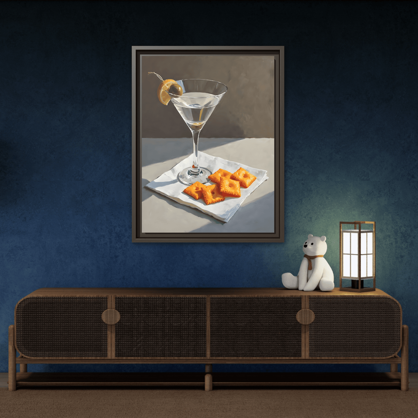 Chic Cocktail Kitchen Wall Art Canvas - Martini and Cheese Crackers Print