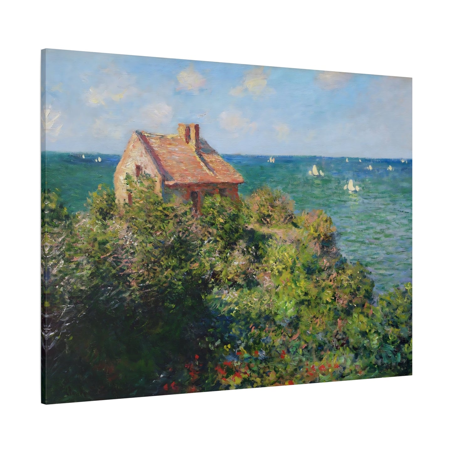 Claude Monet Canvas Wall Art Print - Fishermans Cottage on the Cliffs