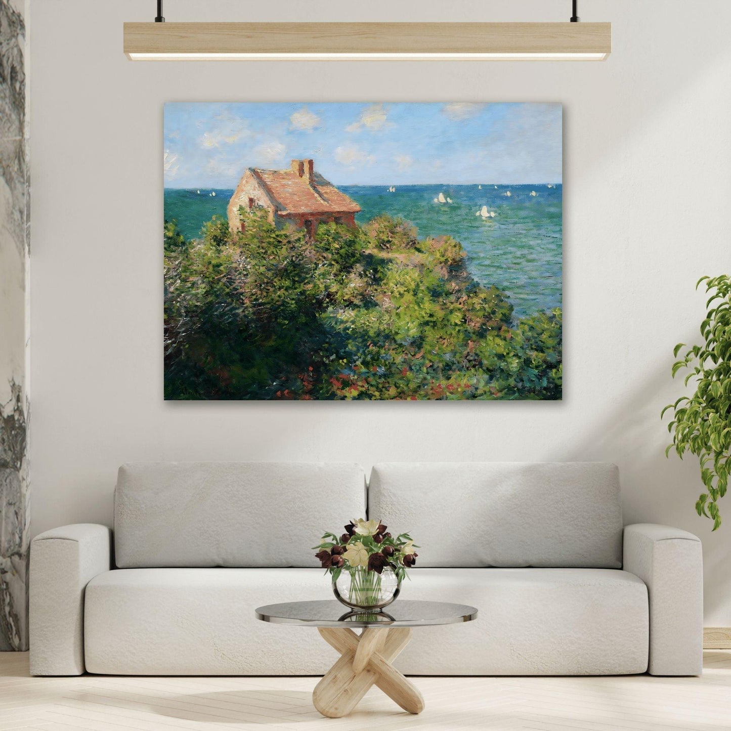 Claude Monet Canvas Wall Art Print - Fishermans Cottage on the Cliffs
