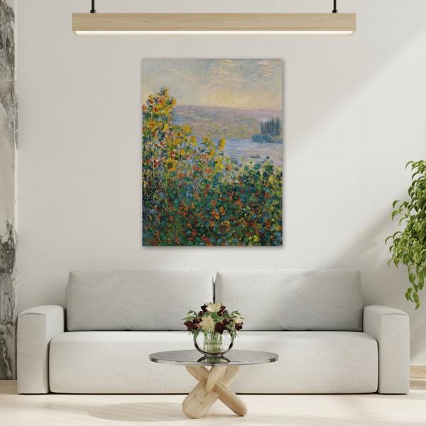 Claude Monet Flower Beds at Vetheuil Canvas Wall Art Print