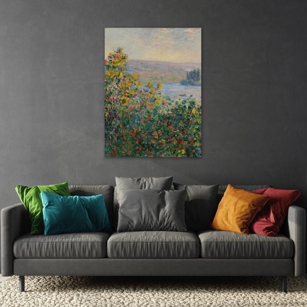 Claude Monet Flower Beds at Vetheuil Canvas Wall Art Print