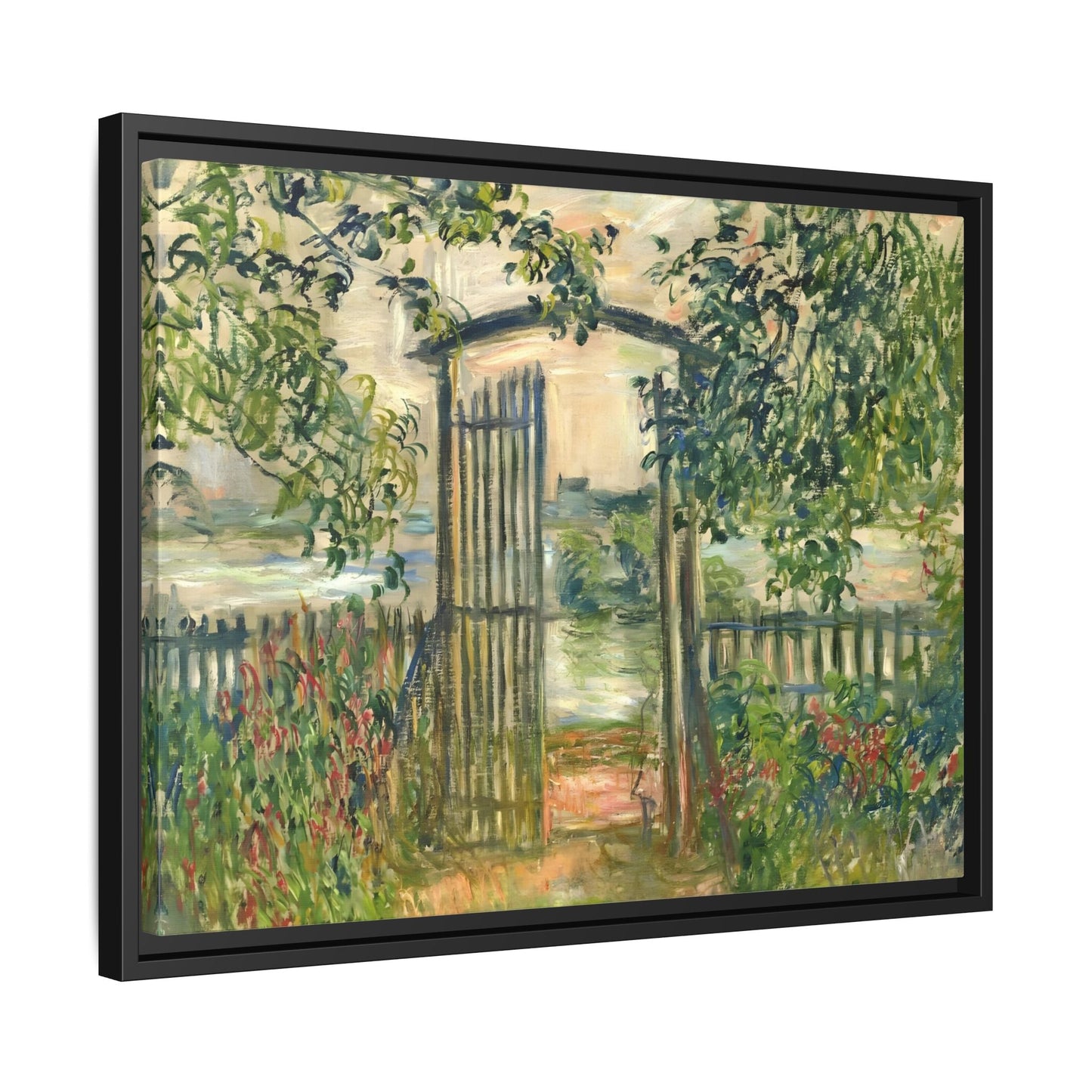 Claude Monet Garden Gate at Vetheuil - Framed Canvas Wall Art Print